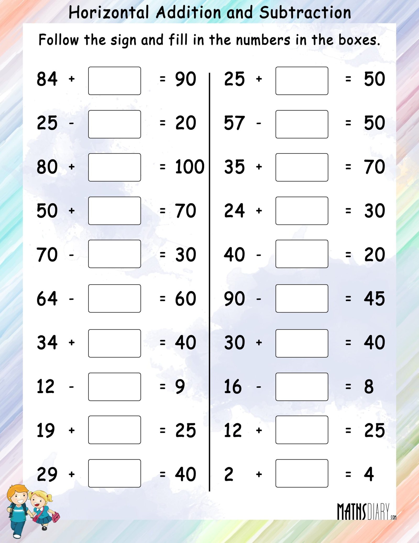 Addition And Subtraction Practice Worksheets