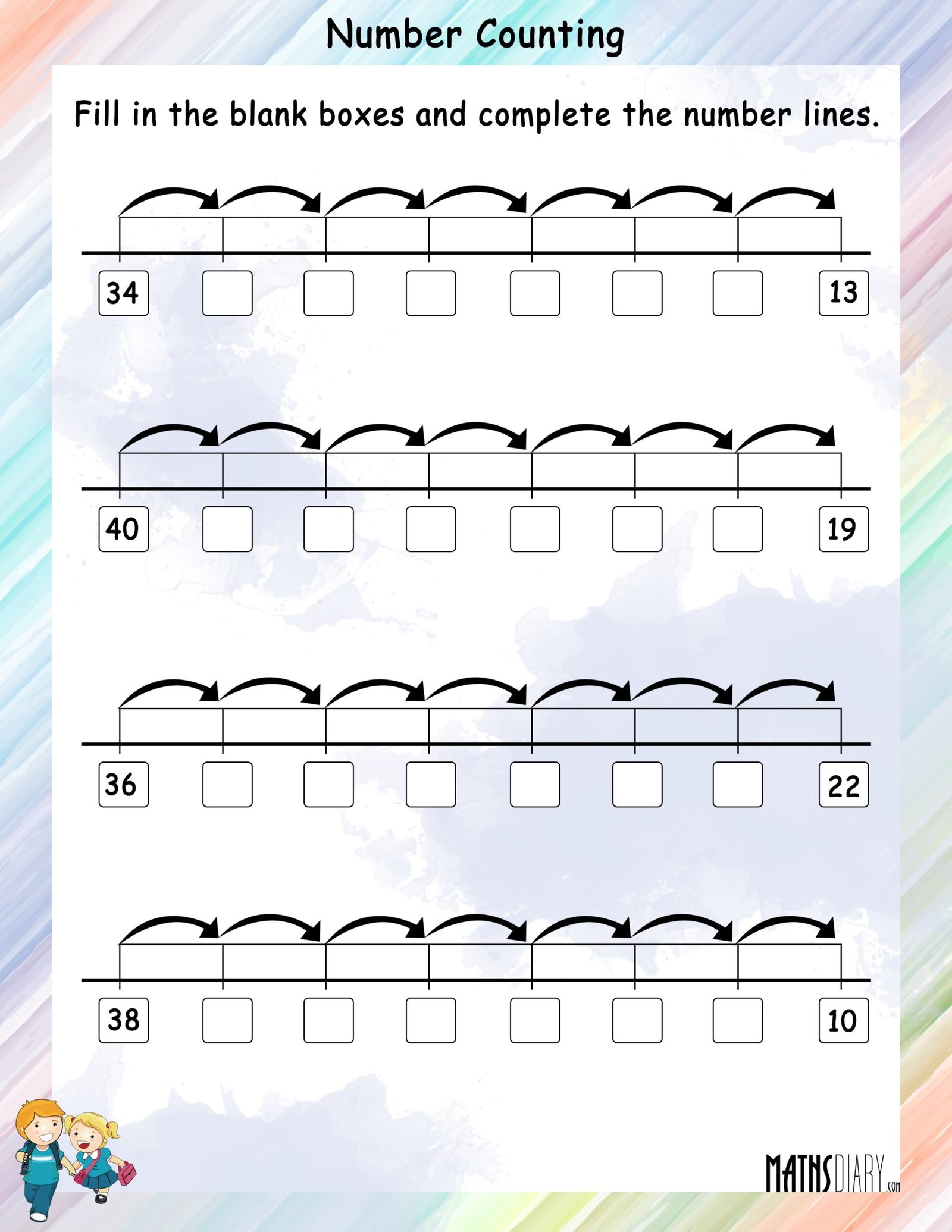 Number Pattern on a Number Line - Math Worksheets - MathsDiary.com Number Pattern on a Number Line - Math Worksheets - MathsDiary.com