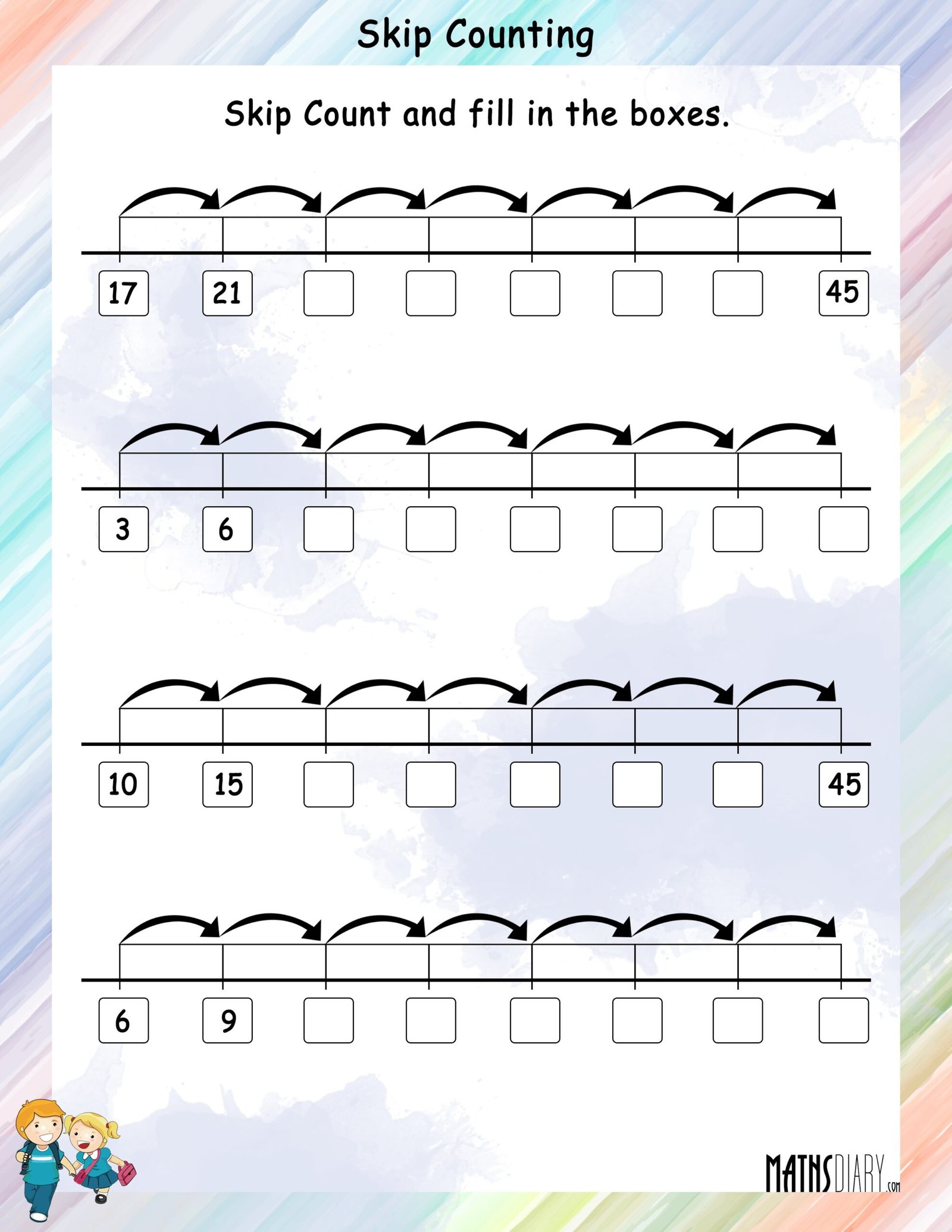 Skip Counting Worksheets - Math Worksheets - MathsDiary.com Skip Counting Worksheets - Math Worksheets - MathsDiary.com