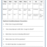 Timetables English Reading Worksheet – English Treasure Trove