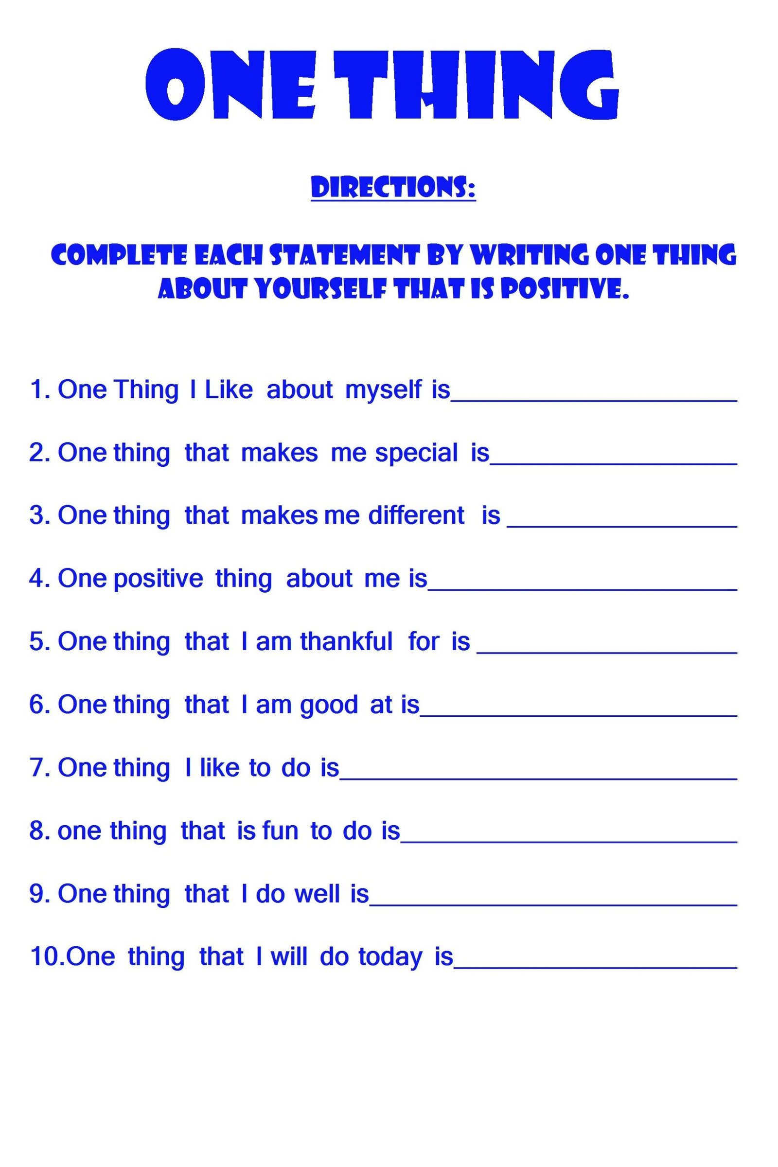 Autism Self-esteem Worksheets