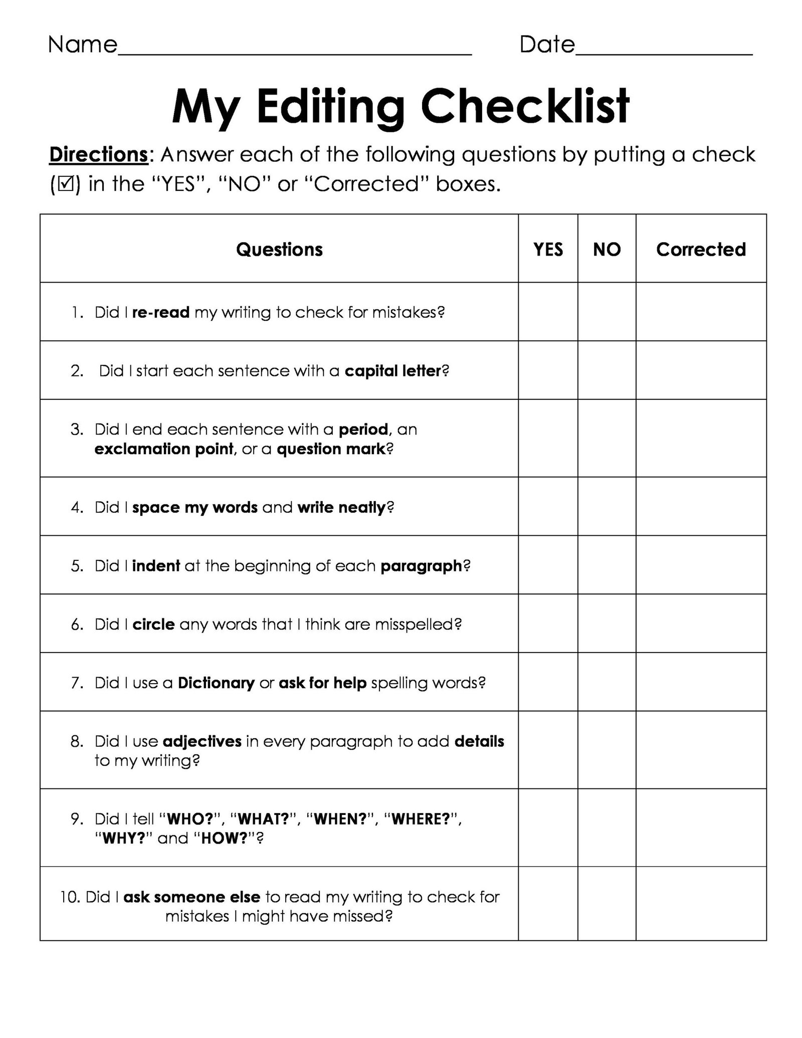 Revising And Editing Worksheets Free Printables – Learning How to Read