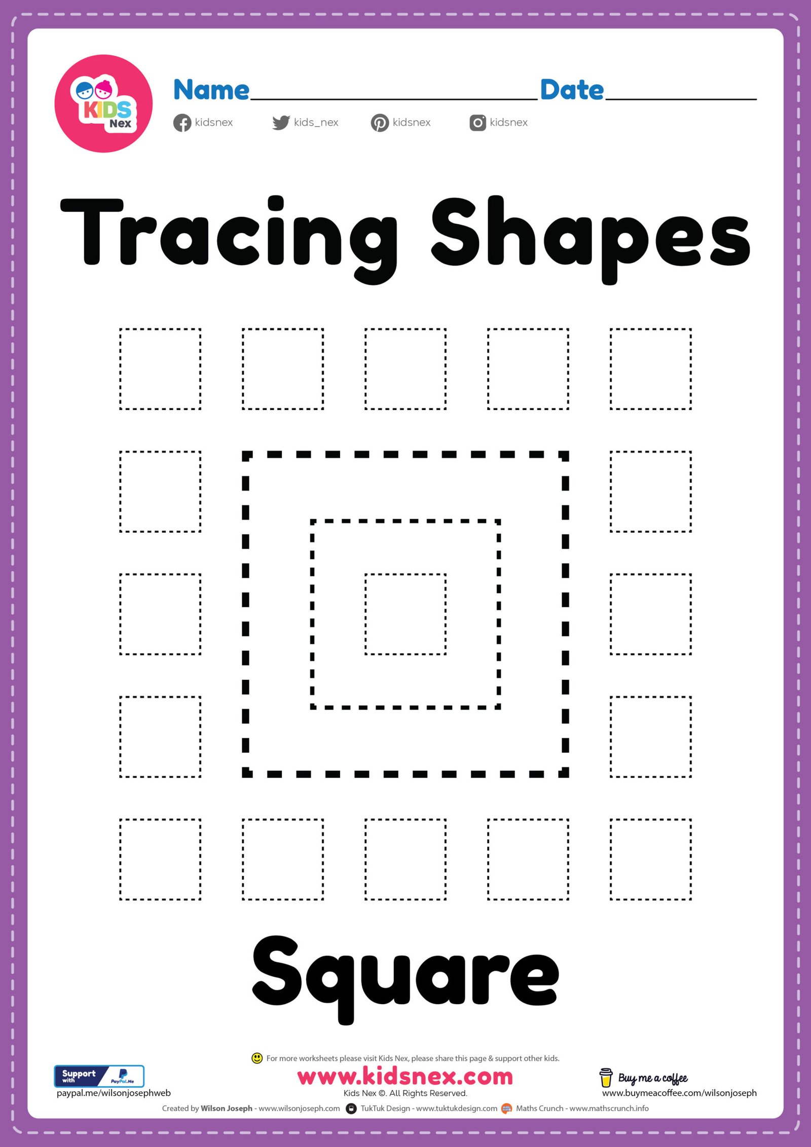 Square Tracing Worksheet - Free Printable PDF for Kindergarten