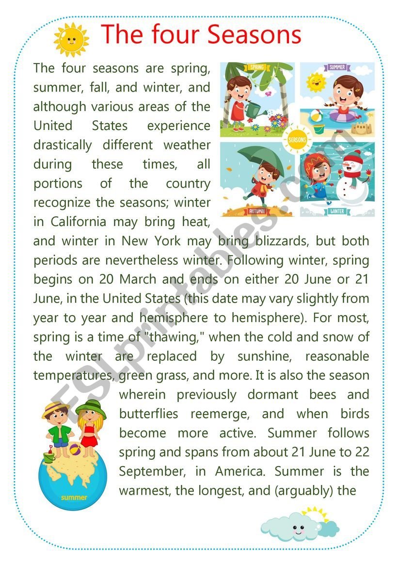 PART 1 - Reading: The Four Seasons + Writing: Tell about your favorite ...