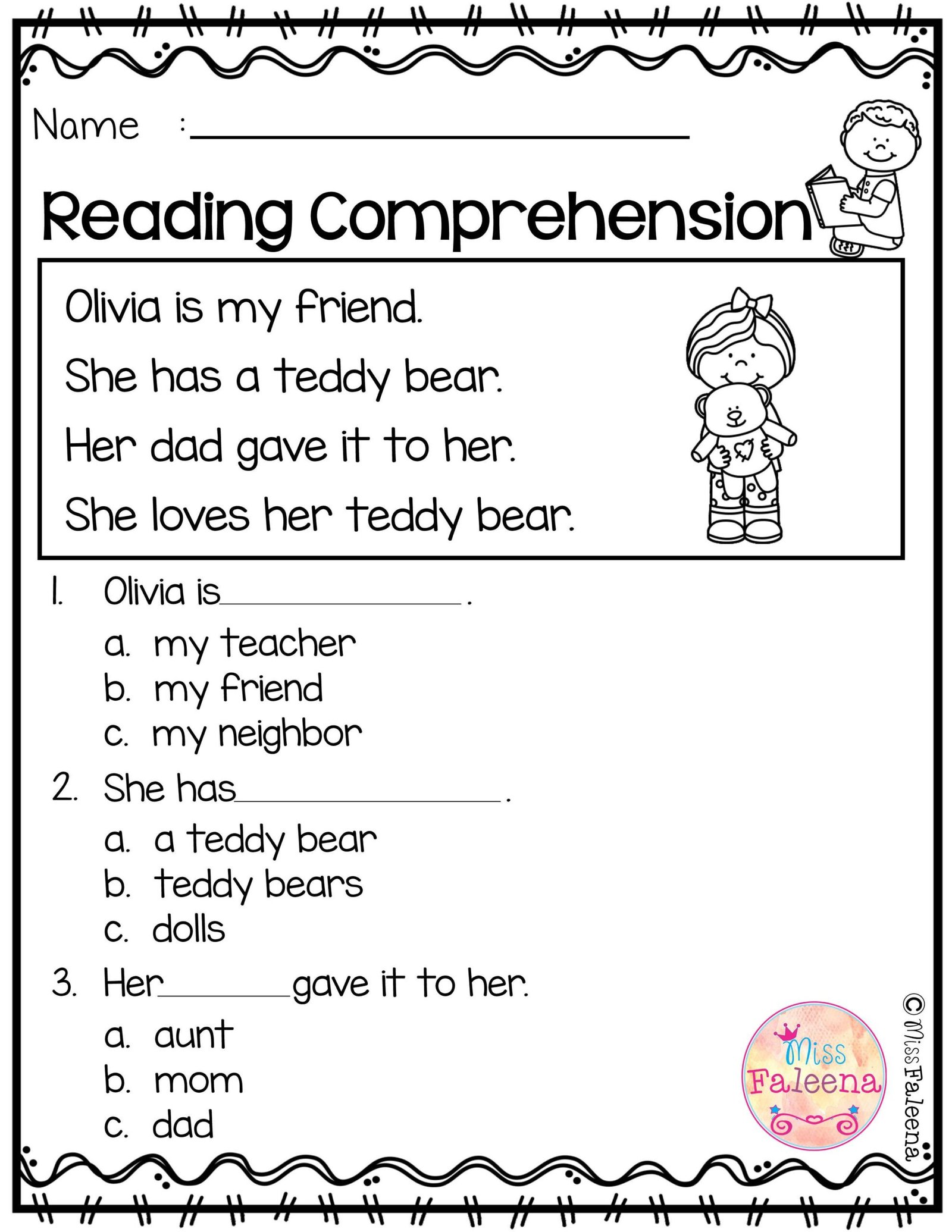 Pdf Free Printable Reading Comprehension Worksheets For Kindergarten ...