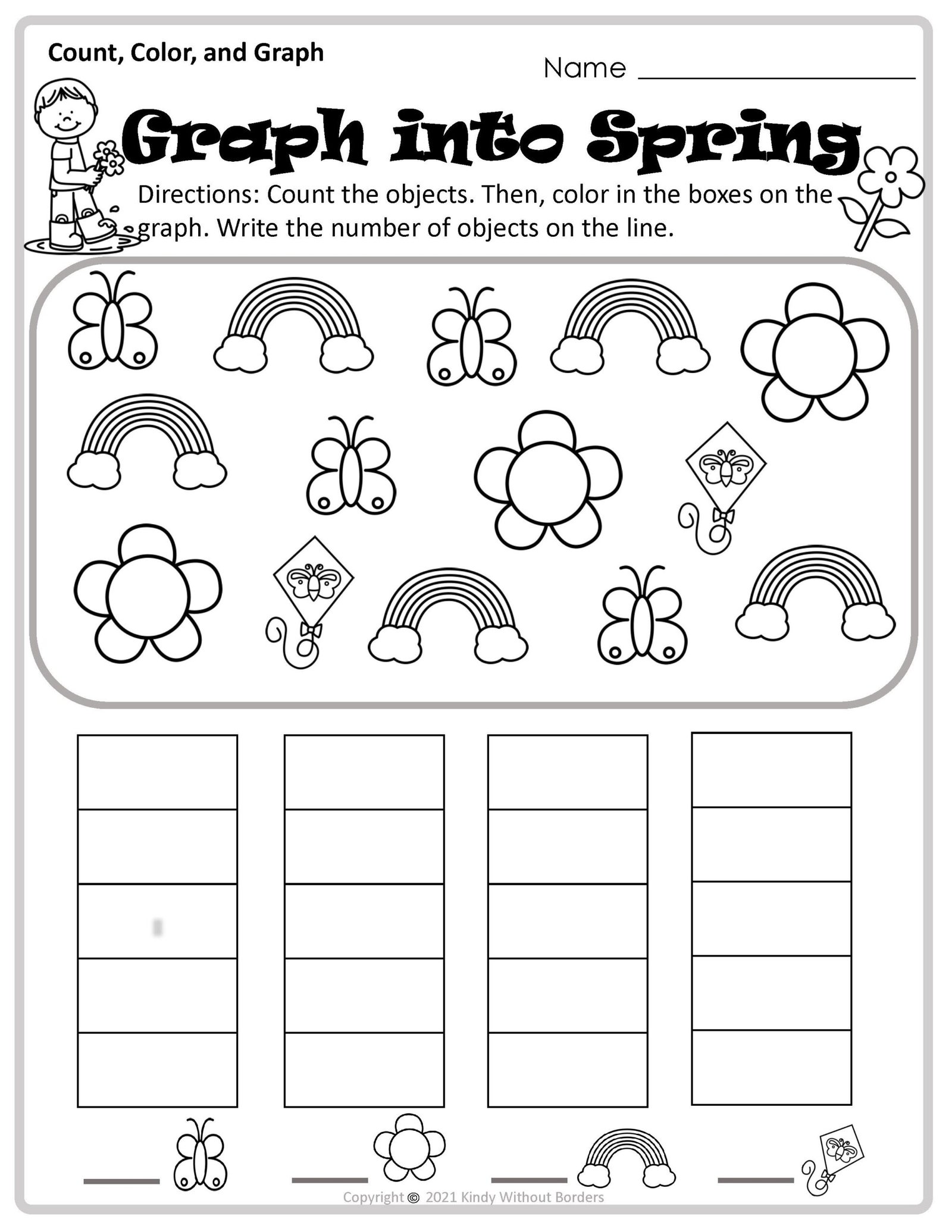 Spring Theme Graph Math Printable for Prekindergarten, and Kindergarten ...