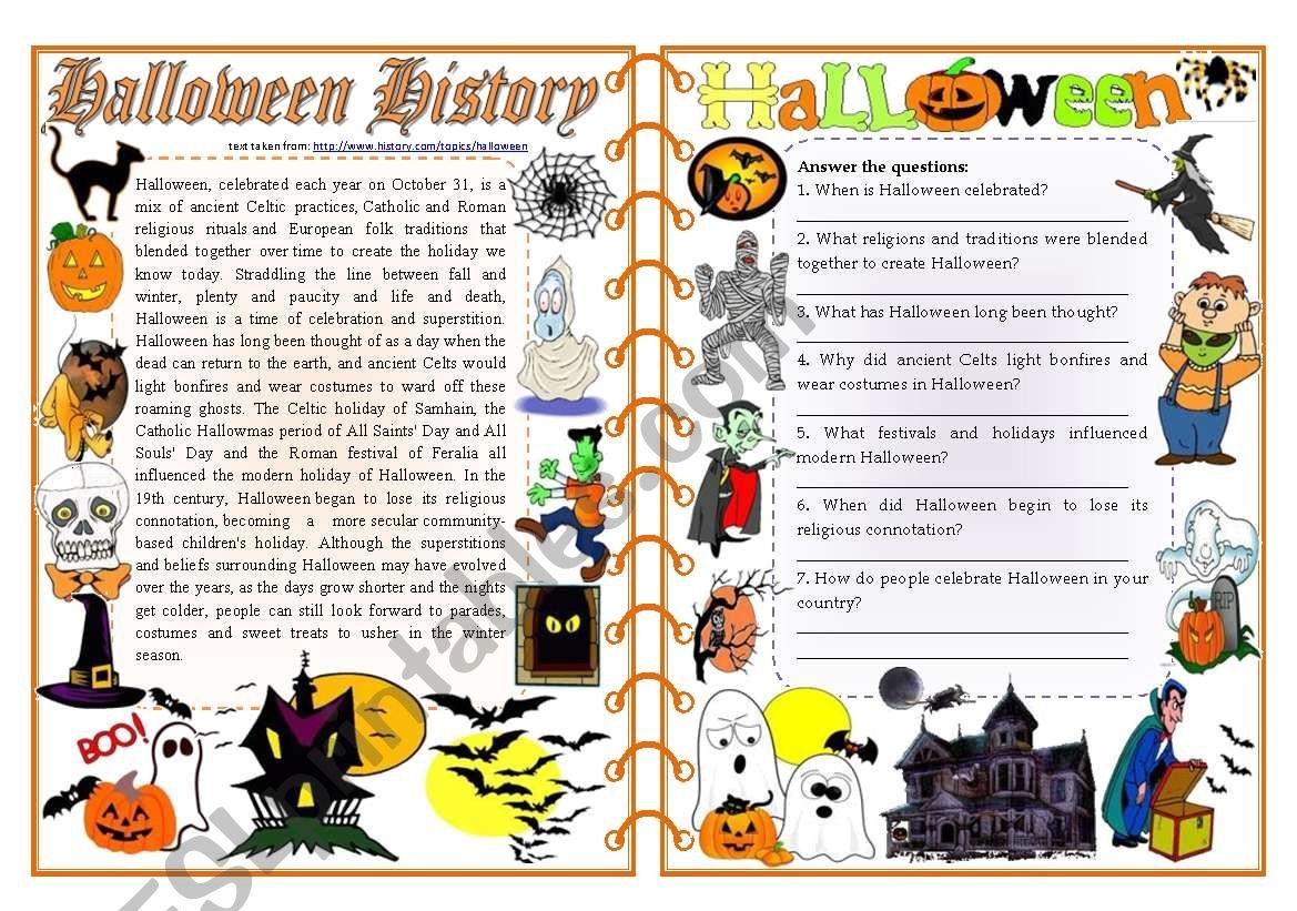Halloween History - Reading Comprehension, Vocabulary & Grammar [2 ...