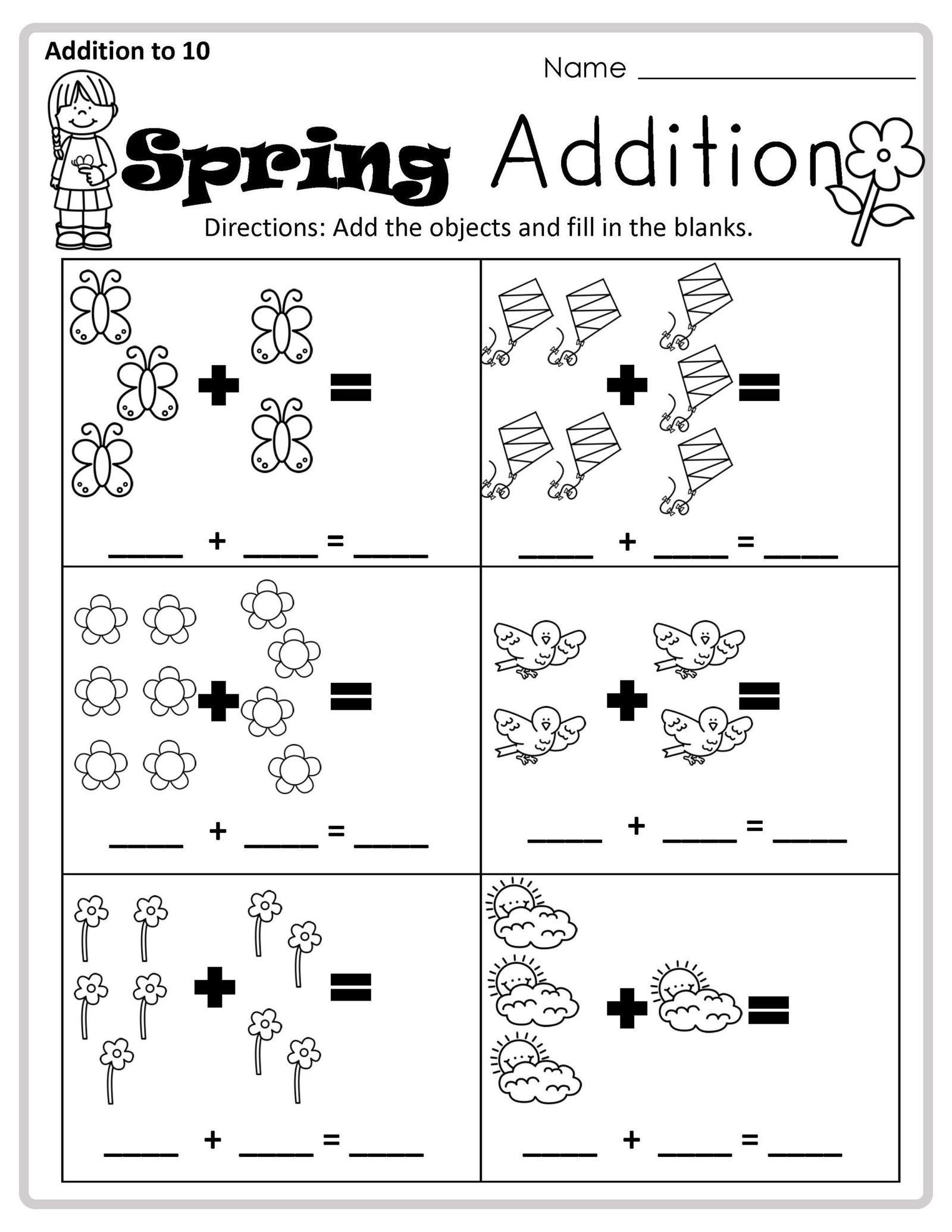 Spring Theme Addition to 10 Printable for Prekindergarten and ... Spring Theme Addition to 10 Printable for Prekindergarten and ...