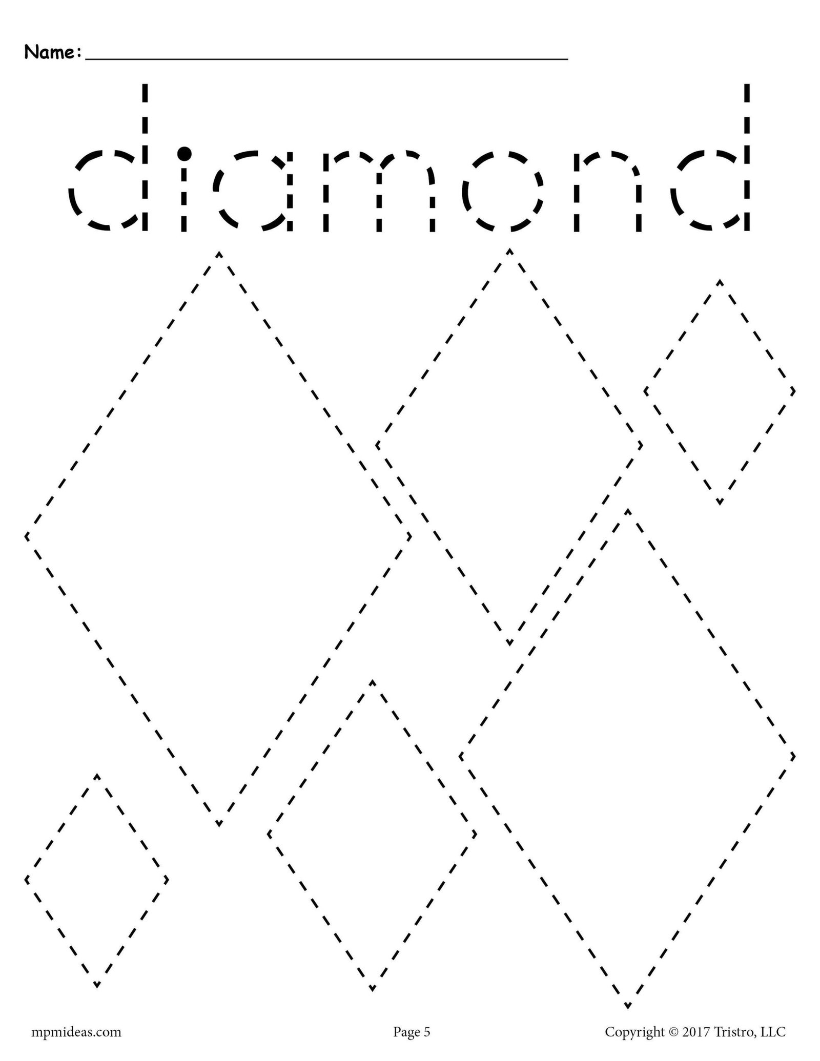 Traceable Diamonds Worksheets