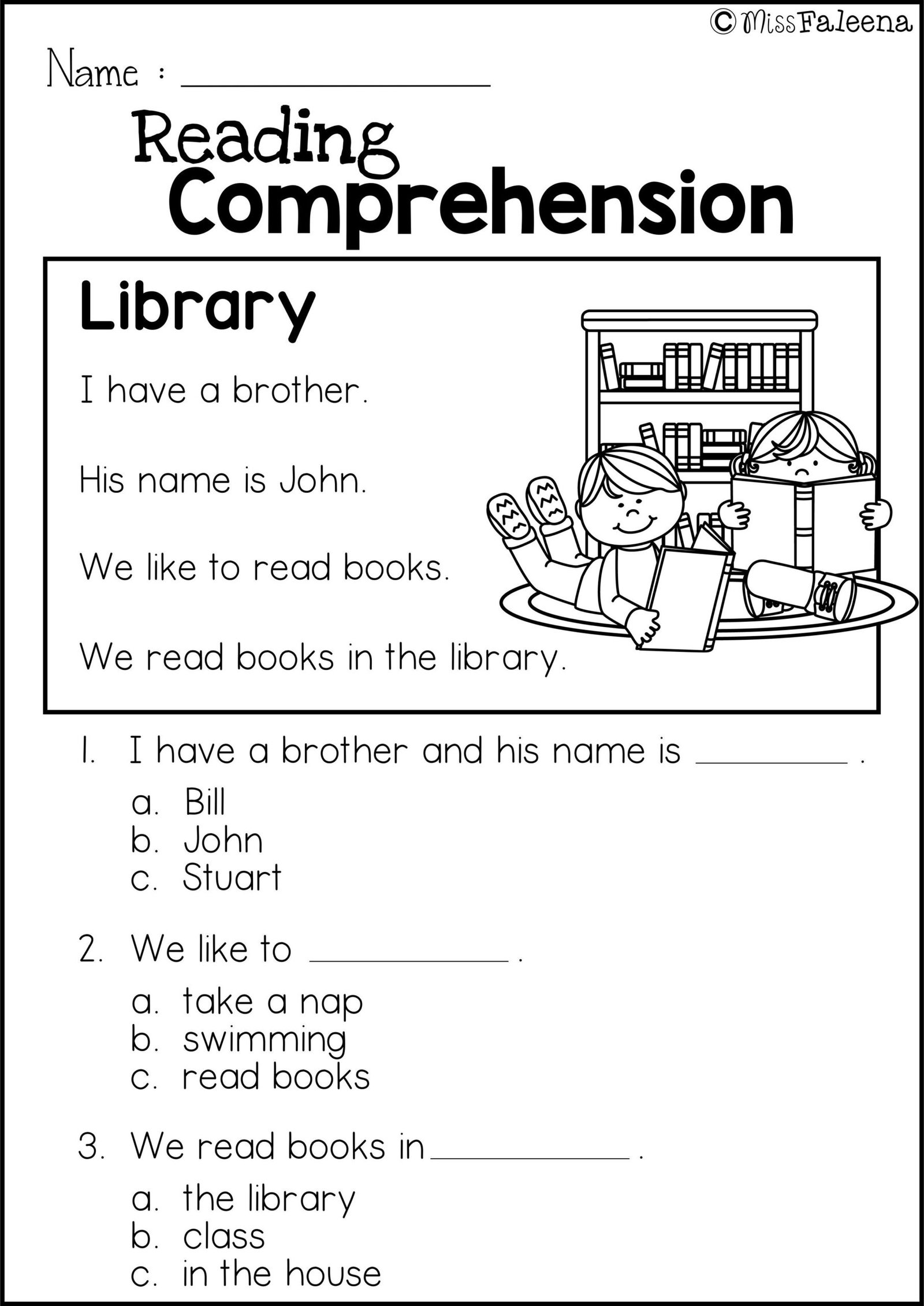 One Page Reading Comprehension Worksheets