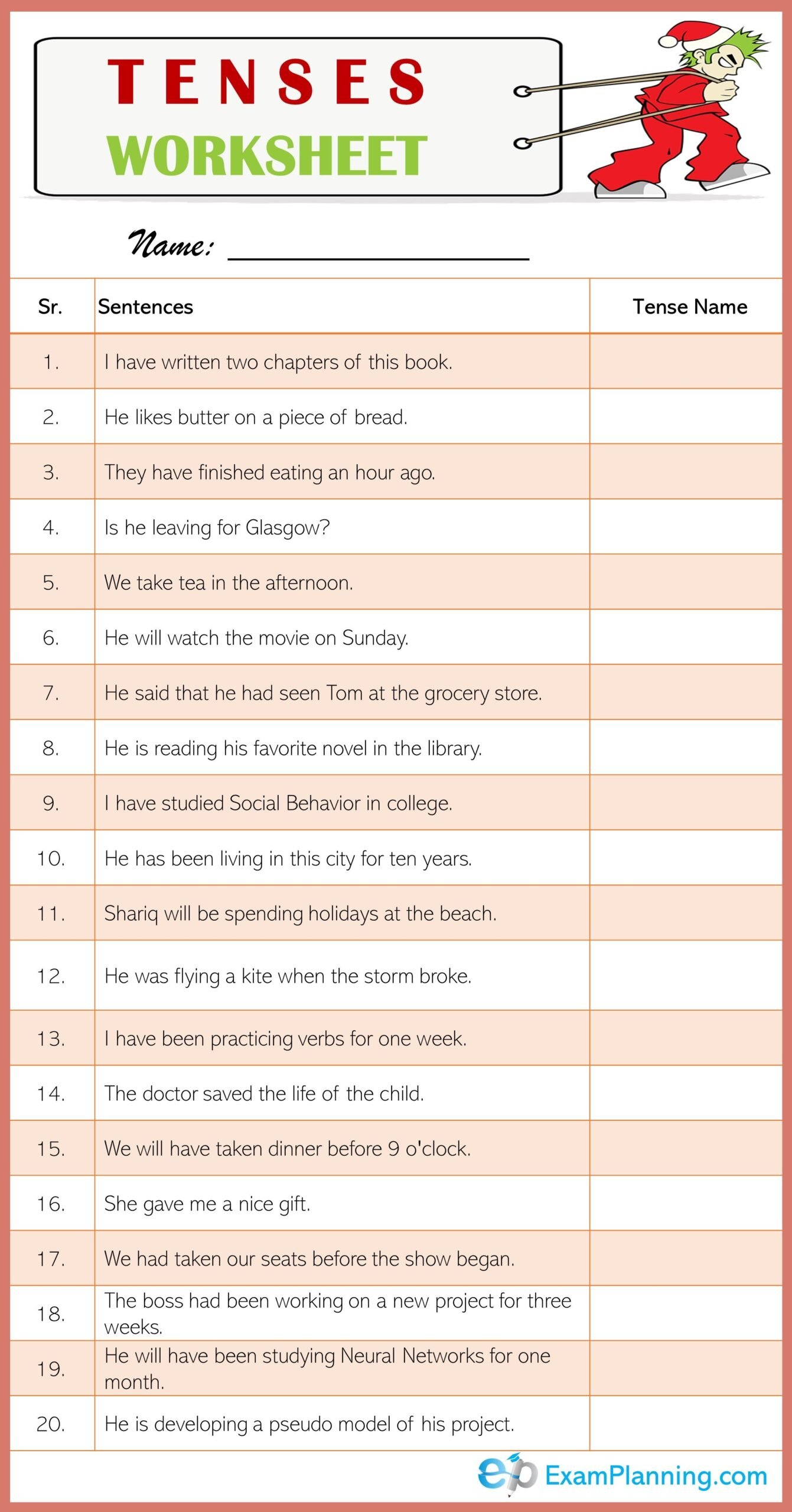 Tenses Worksheet (20 sentences of mixed tenses) | English grammar ...