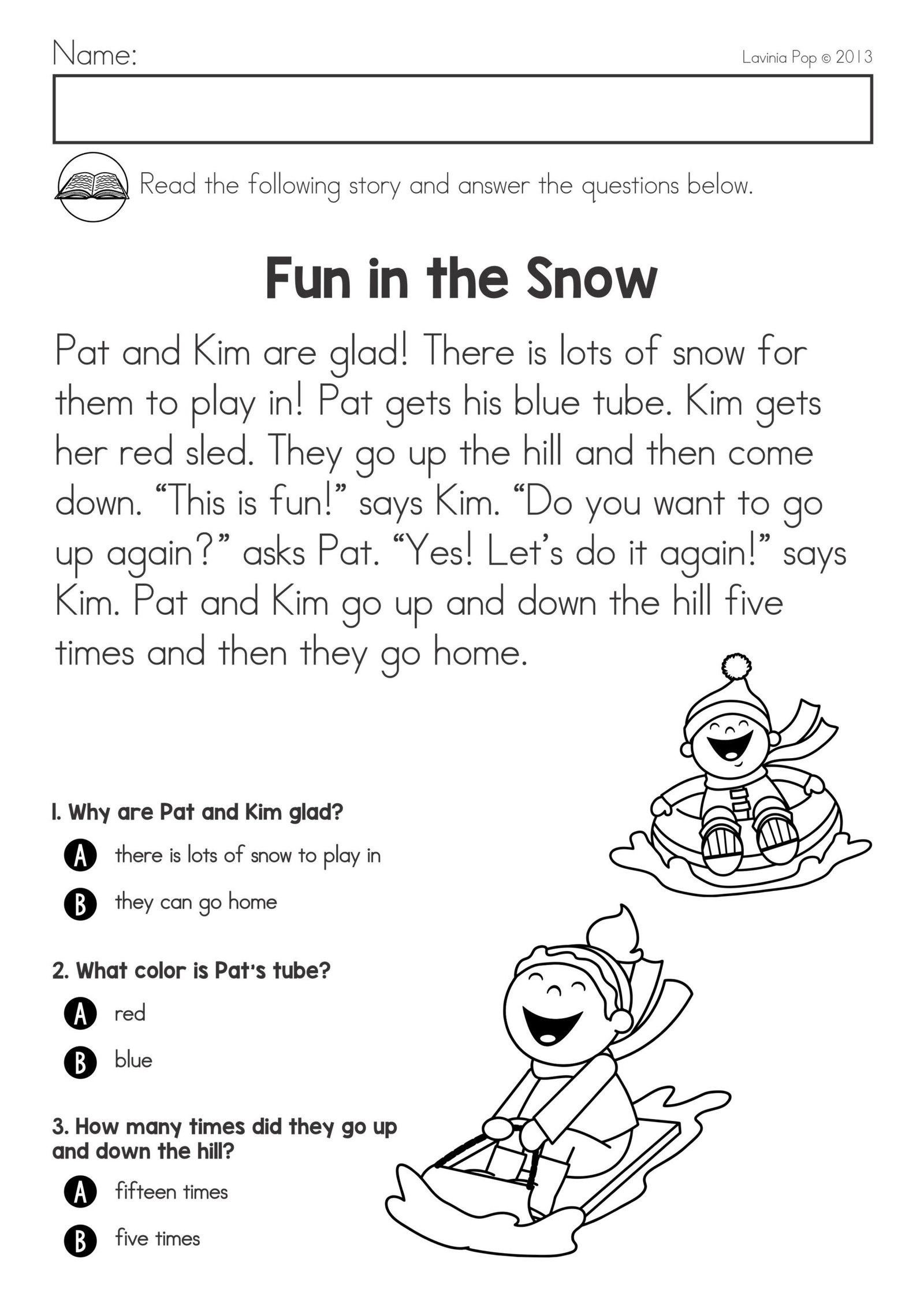 Winter Reading Comprehension Worksheets