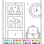 Color By Numbers – School Objects Worksheet #20 – Kidlo.com