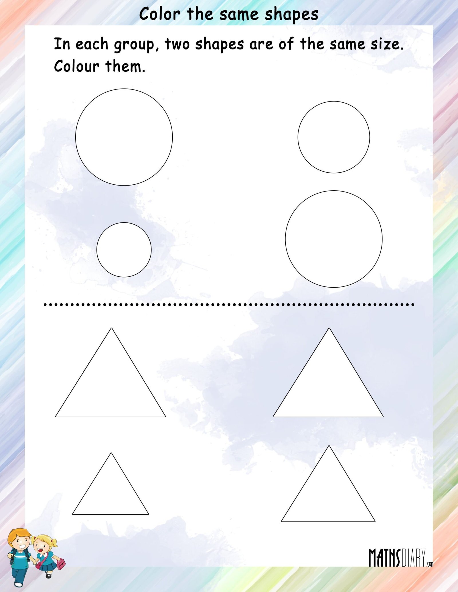 Color the same shapes - Math Worksheets - MathsDiary.com Color the same shapes - Math Worksheets - MathsDiary.com