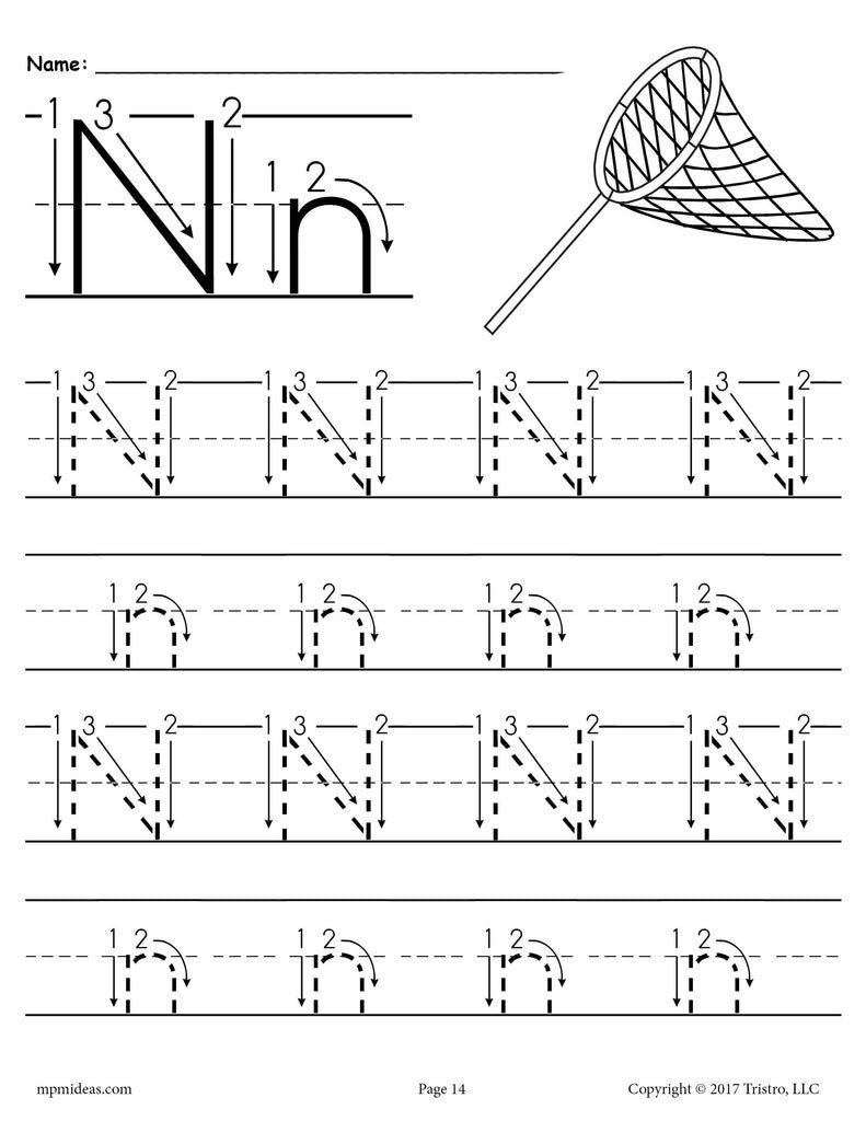 Printable Letter N Tracing Worksheet With Number and Arrow Guides ... Printable Letter N Tracing Worksheet With Number and Arrow Guides ...