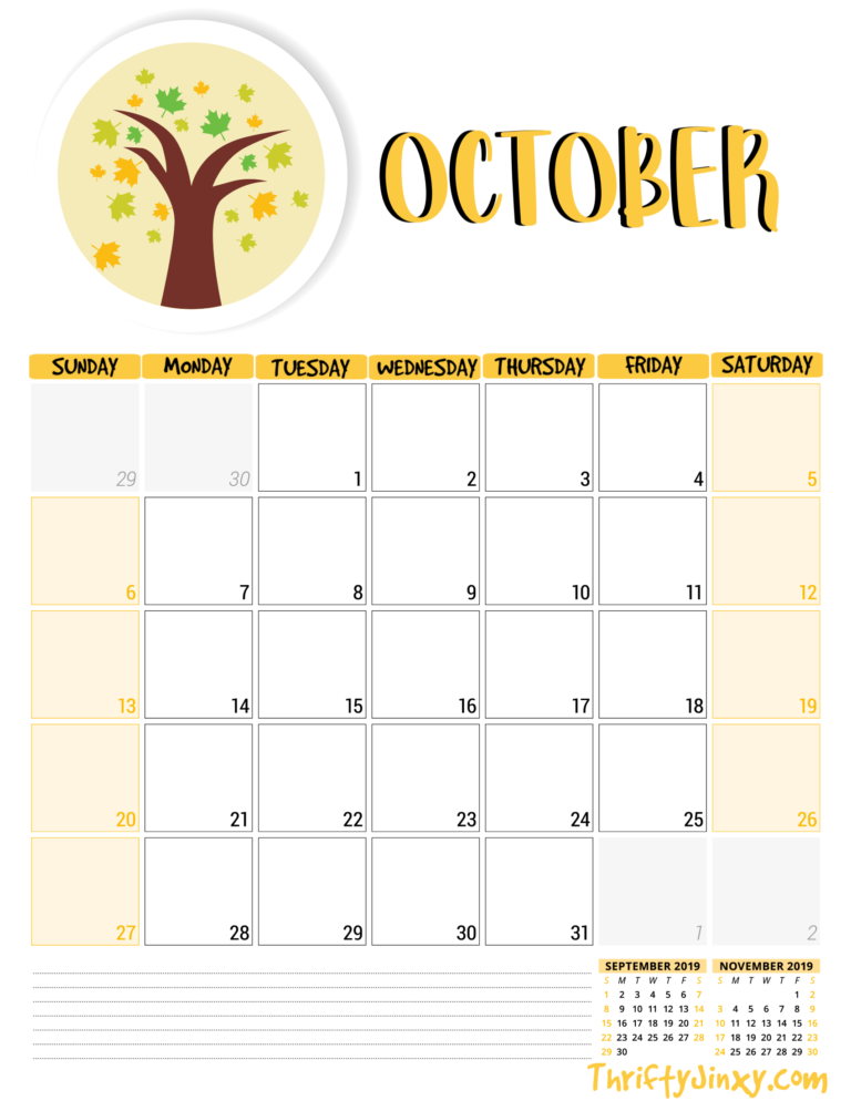 Printable October Calendar - Worksheets Day