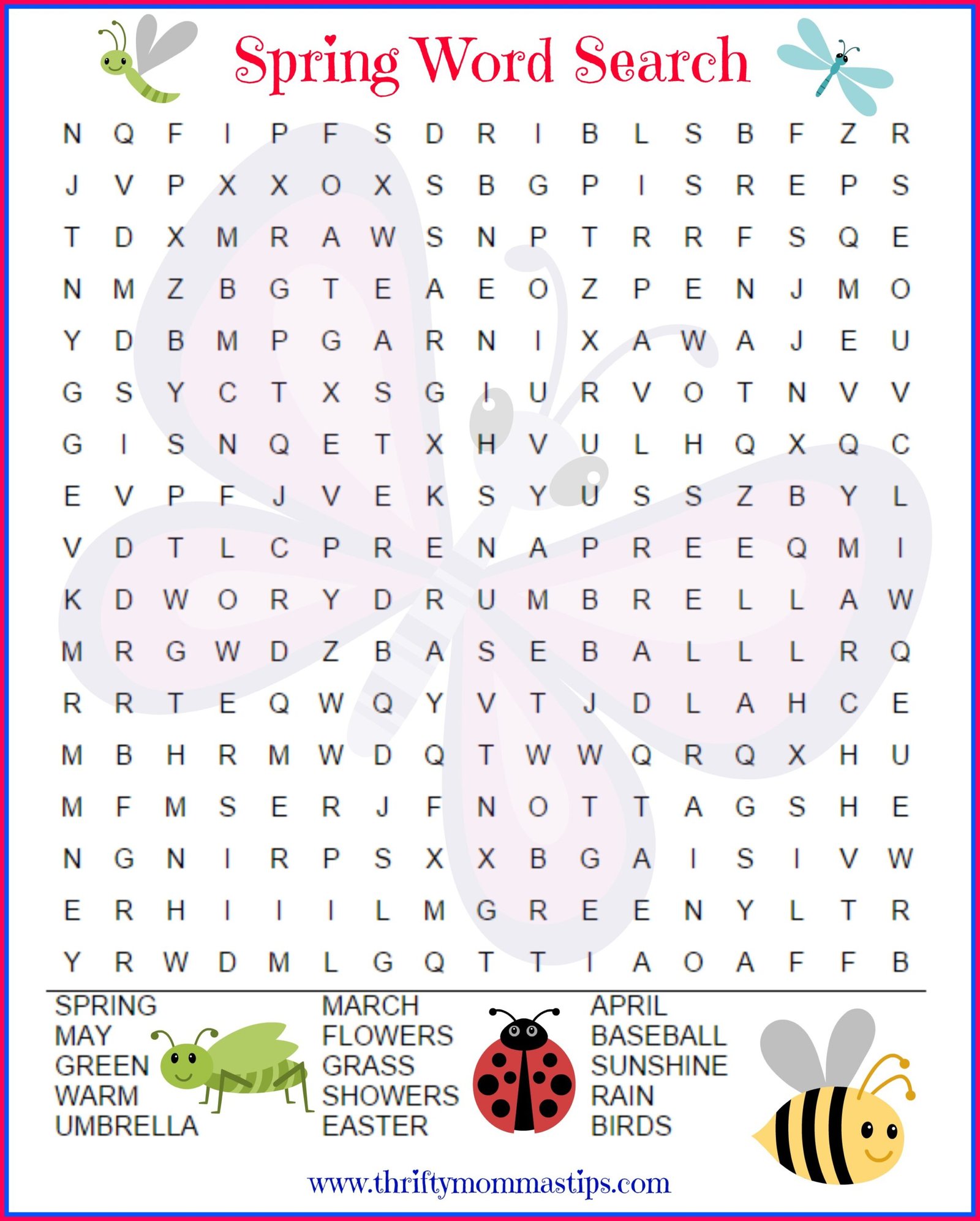 Fun Spring Word Search for Kids - Thrifty Mommas Tips