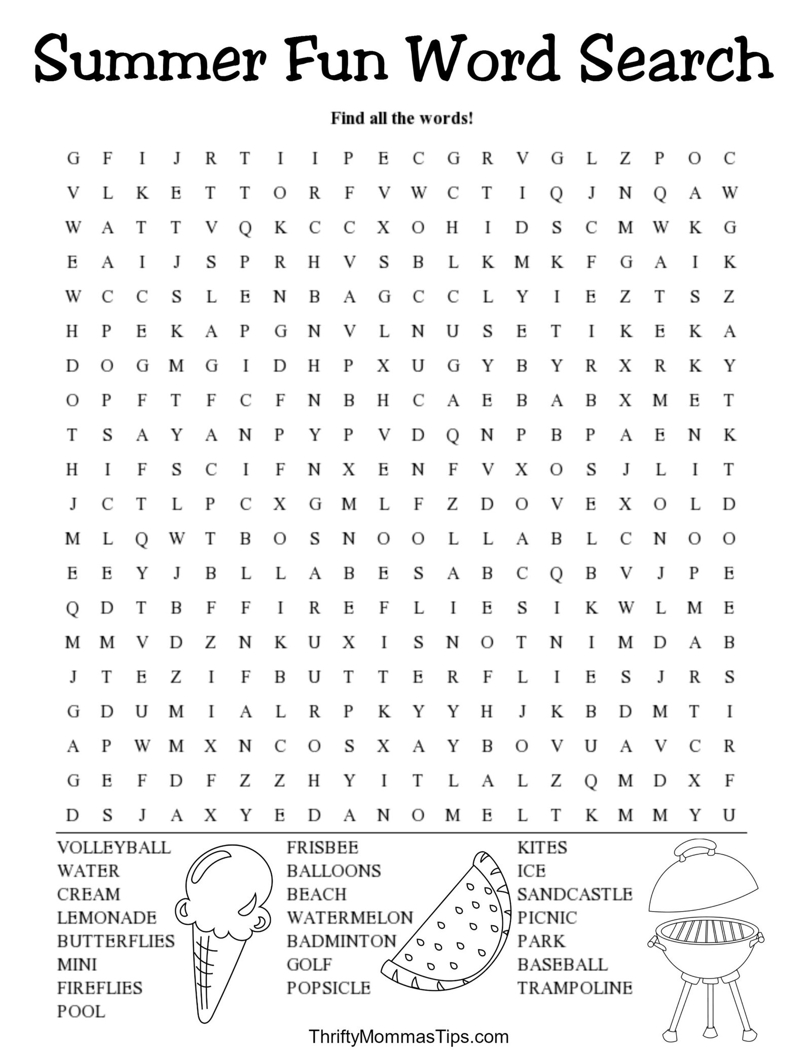 Free Summer Fun Word Search Printable - Thrifty Mommas Tips
