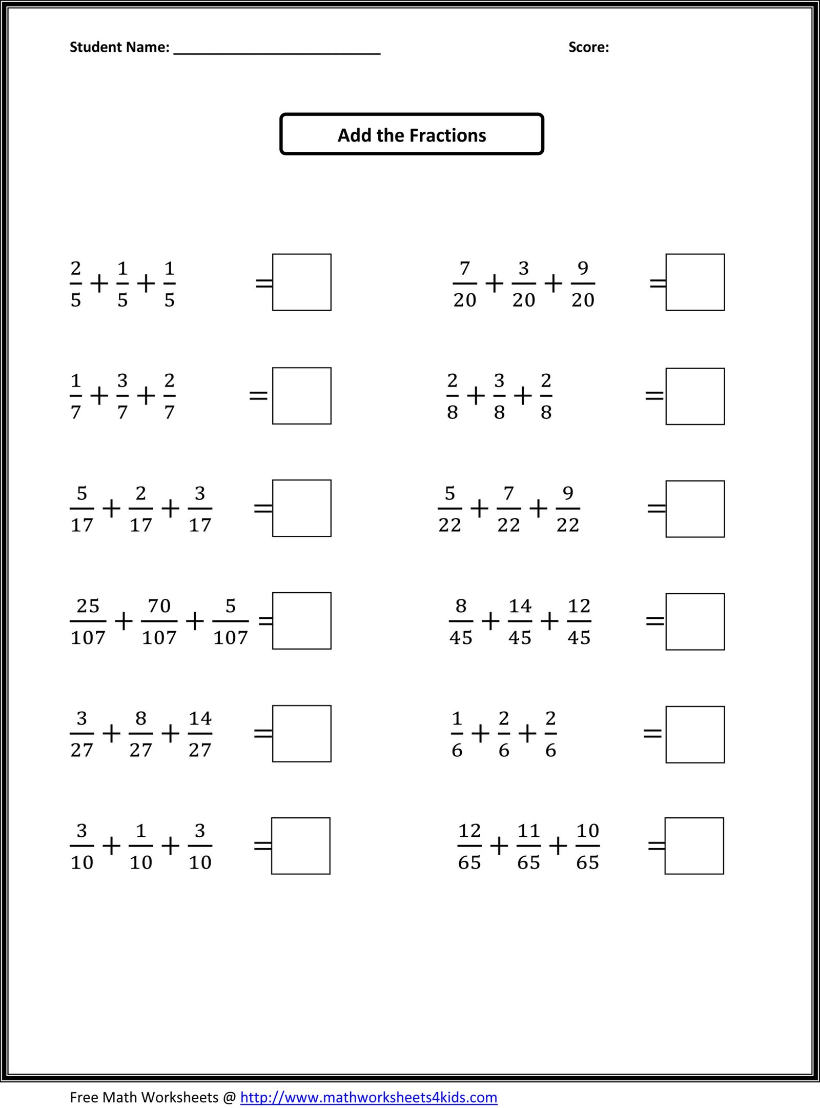 23 Sample Adding Fractions Worksheet Templates | Free PDF, Word ... 23 Sample Adding Fractions Worksheet Templates | Free PDF, Word ...