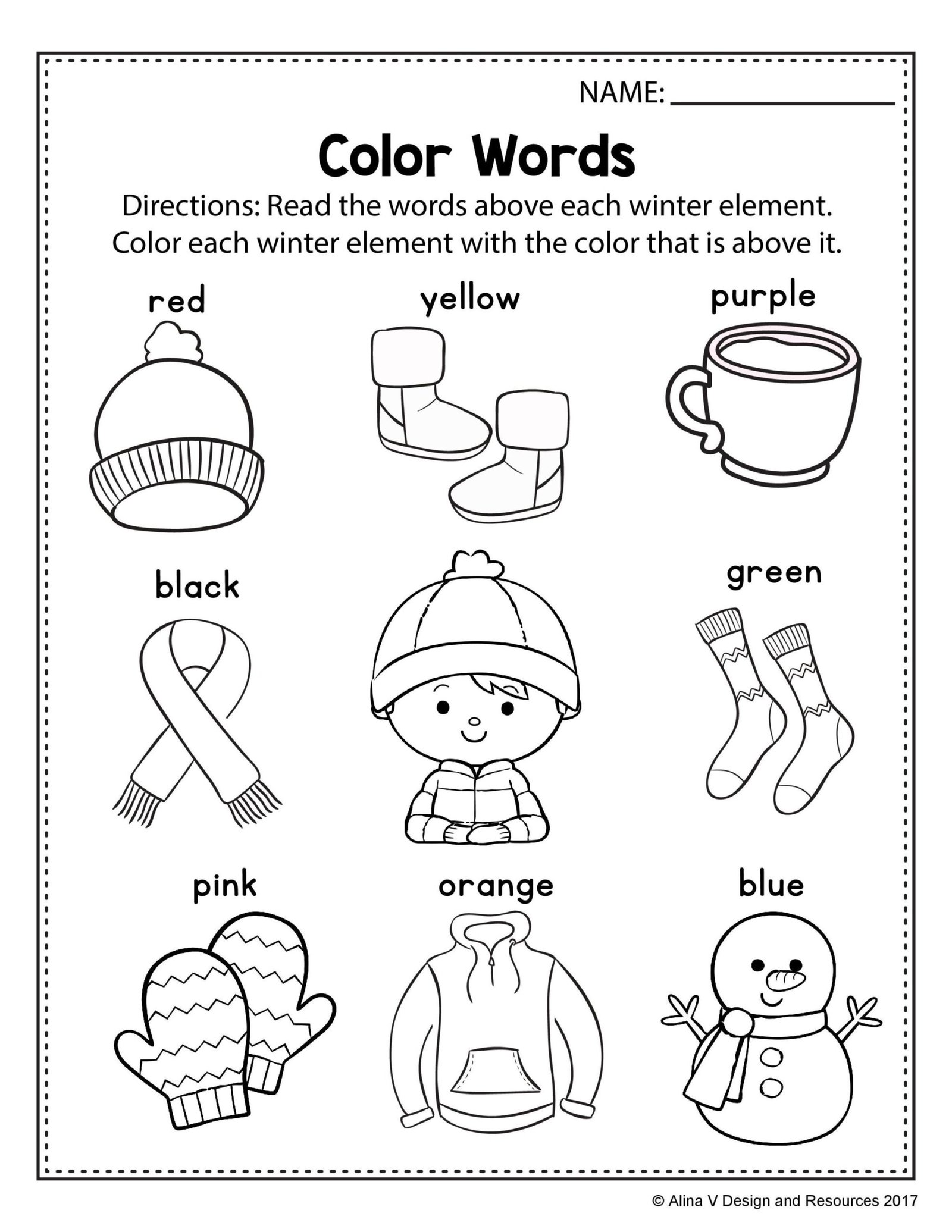 Winter Vocabulary Worksheet Printable