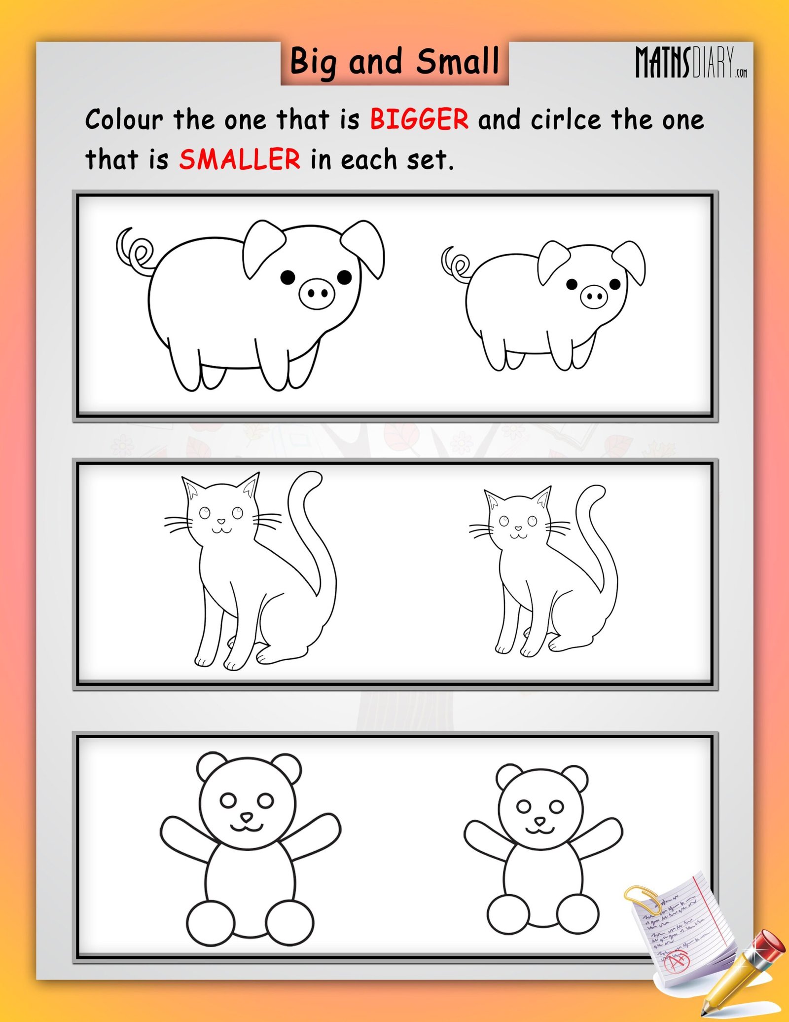 Big and Small - Math Worksheets - MathsDiary.com Big and Small - Math Worksheets - MathsDiary.com