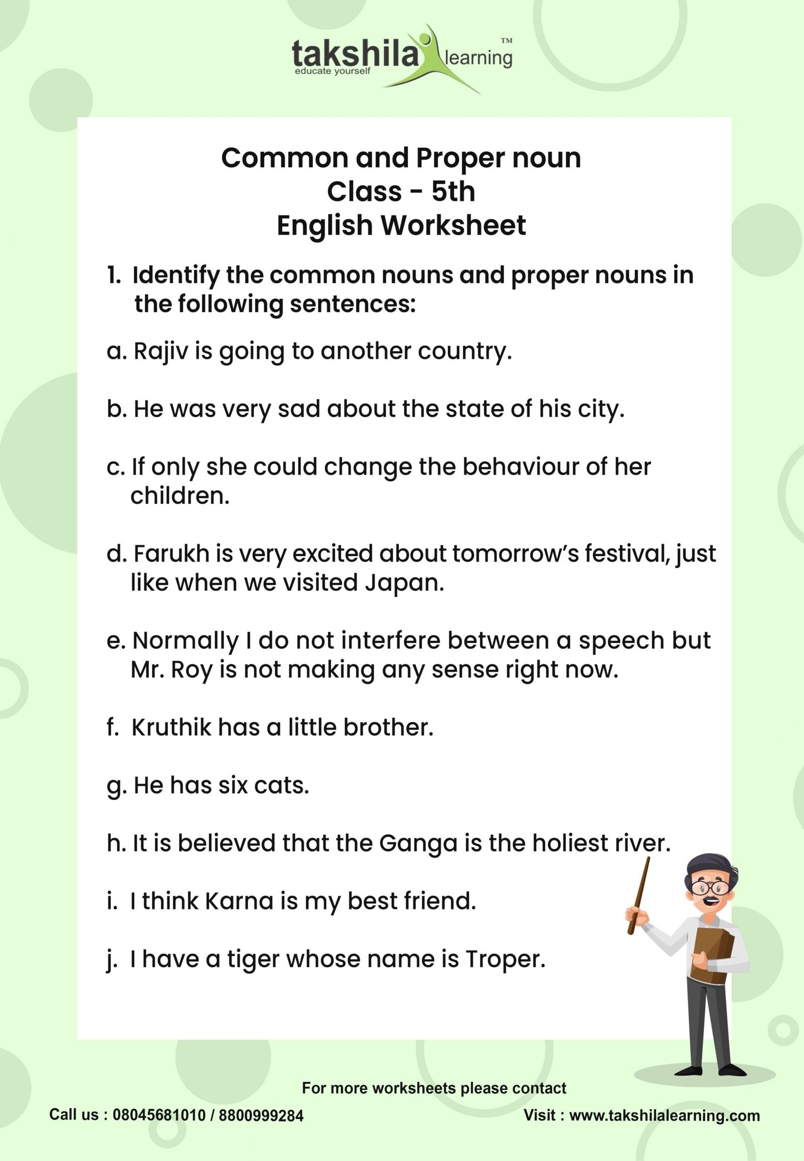 English Grammar for Class 5 : Common and Proper Nouns This worksheet is ...