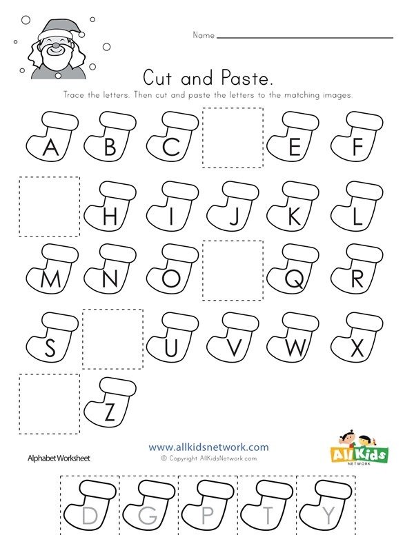 Christmas Cut And Paste Missing Letters Worksheet | Free Worksheets Samples