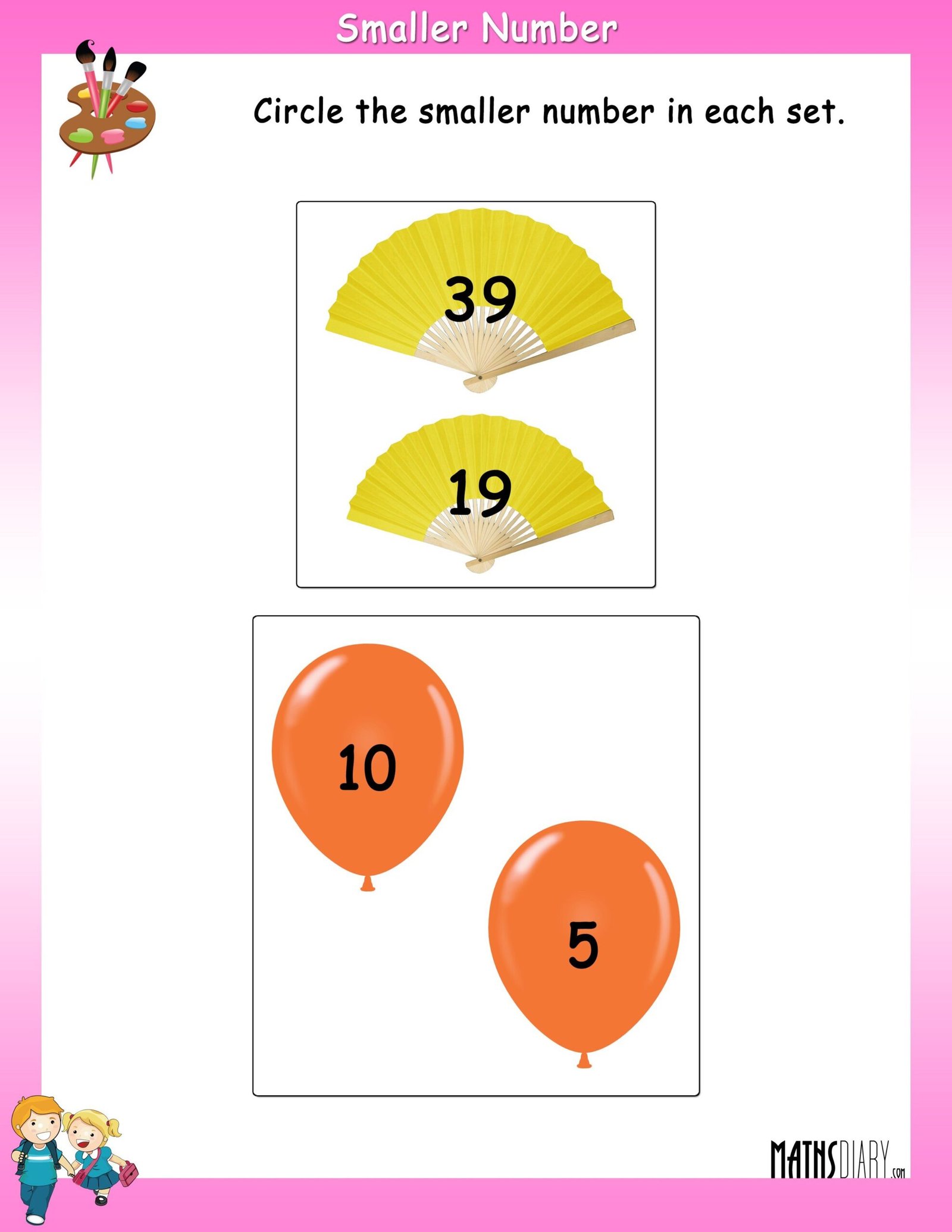 Circle the smaller number - Math Worksheets - MathsDiary.com