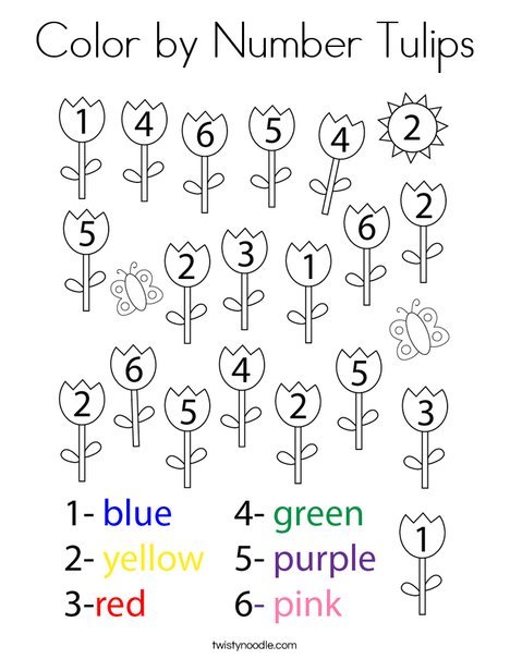 Color by Number Tulips Coloring Page - Twisty Noodle