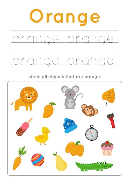 Premium Vector | Color recognition worksheet for kids. orange color ... Premium Vector | Color recognition worksheet for kids. orange color ...