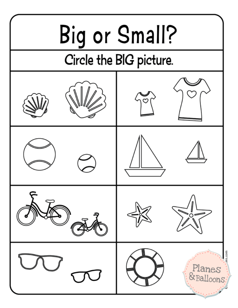 Free Printable Sizes Worksheets - Worksheets Day