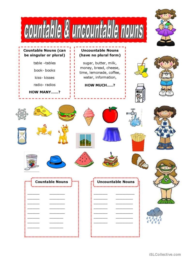 COUNTABLE AND UNCOUNTABLE NOUNS: English ESL Worksheets Pdf & Doc COUNTABLE AND UNCOUNTABLE NOUNS: English ESL Worksheets Pdf & Doc