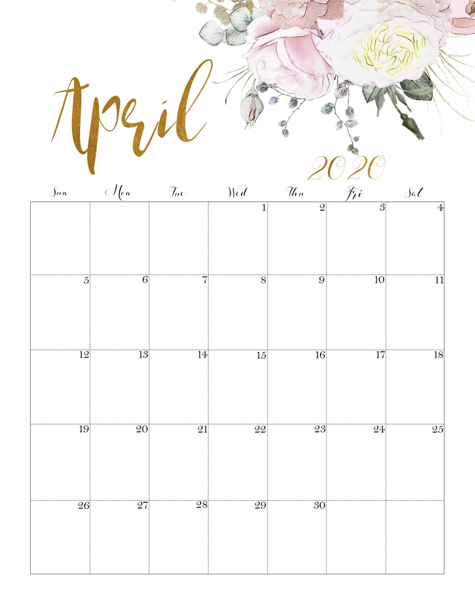 Blank Printable April Calendar - Printable Word Searches
