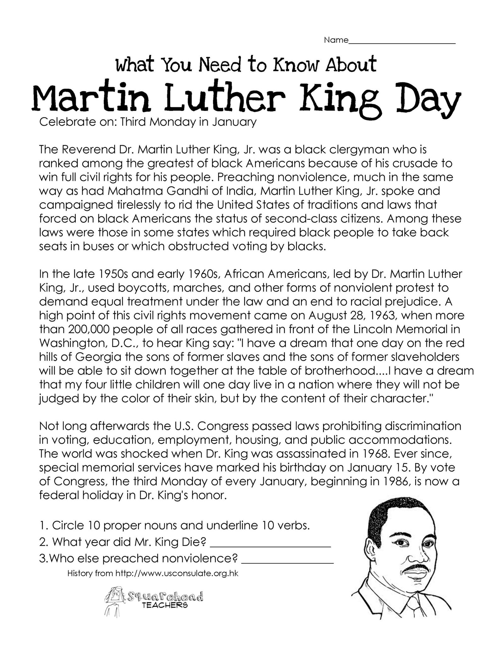 Martin Luther King Day (free worksheet) | Martin luther king worksheets ...