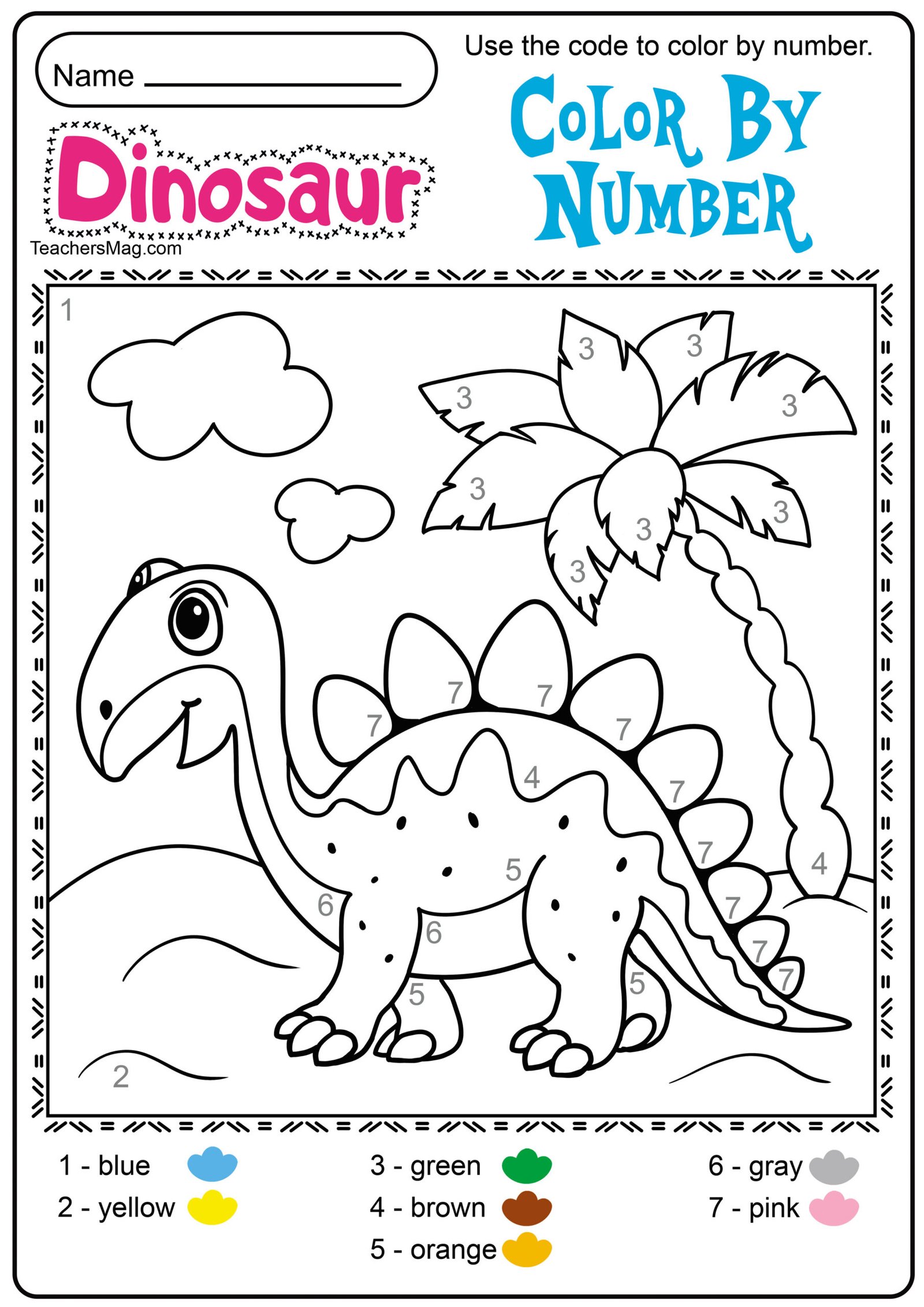 Dinosaurs Color By Number