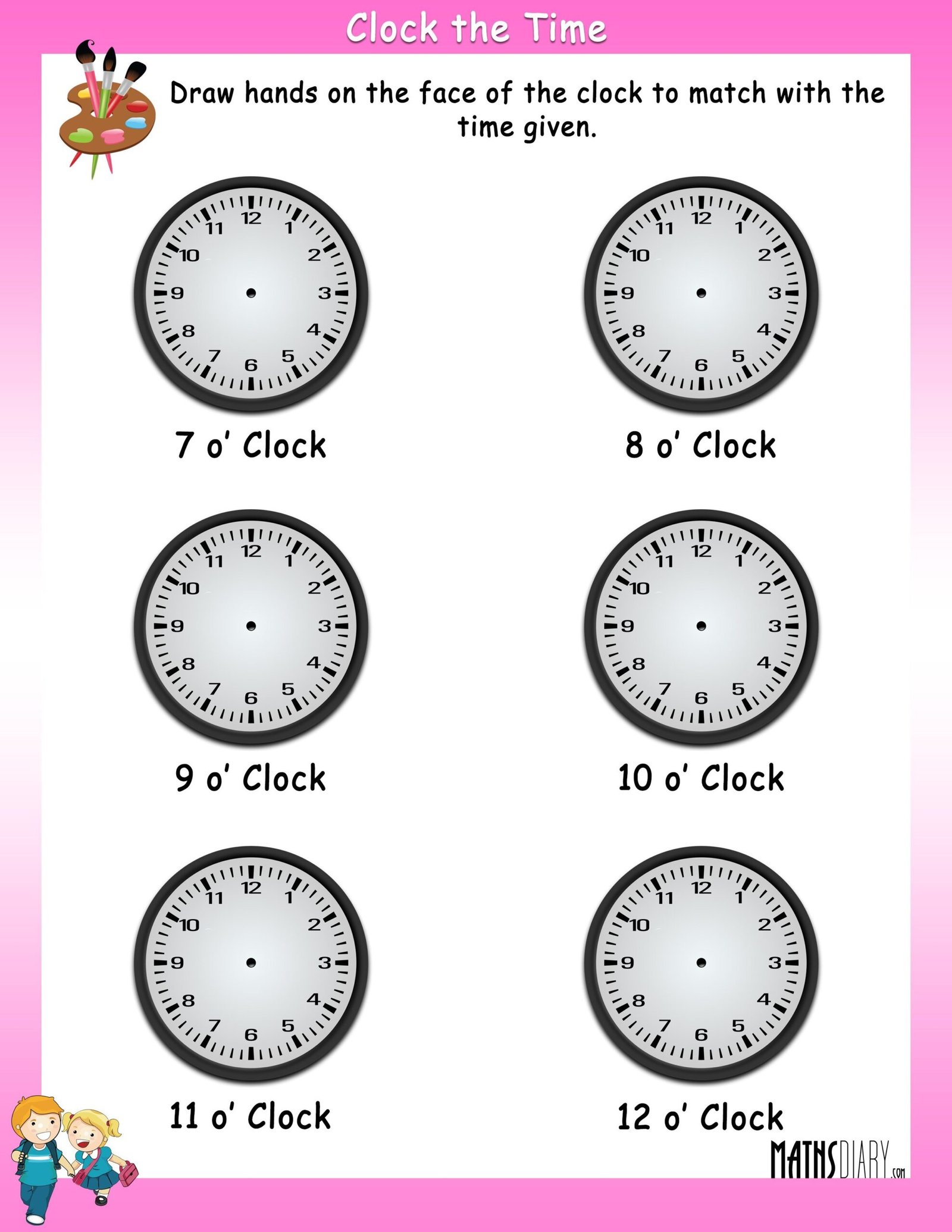 Draw hands of the clock to match with the given time - Math Worksheets ... Draw hands of the clock to match with the given time - Math Worksheets ...