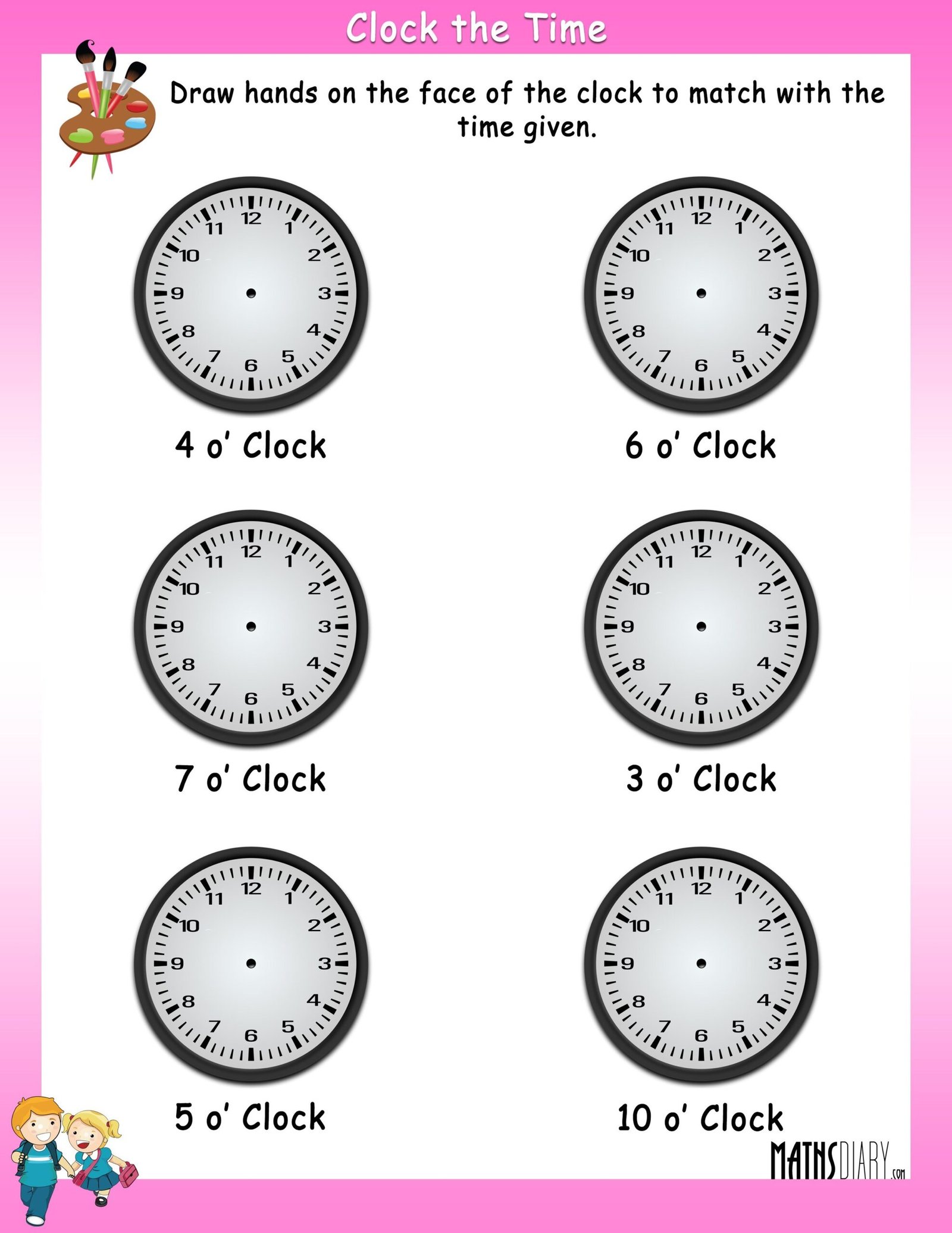 Draw hands of the clock to match with the given time - Math Worksheets ... Draw hands of the clock to match with the given time - Math Worksheets ...