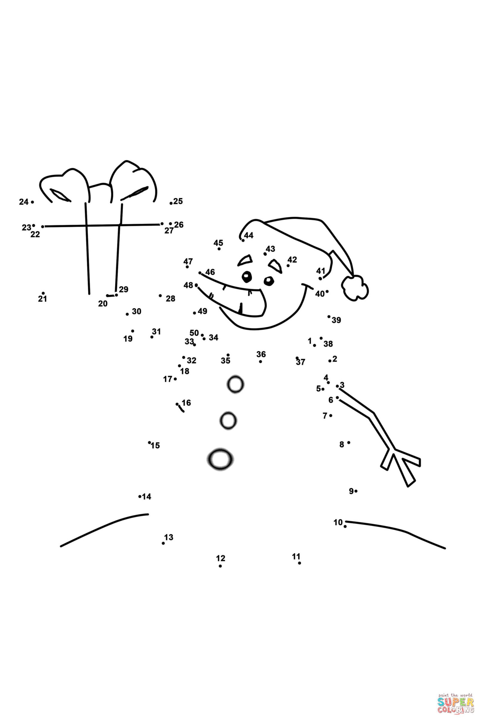 Happy Snowman dot to dot | Free Printable Coloring Pages