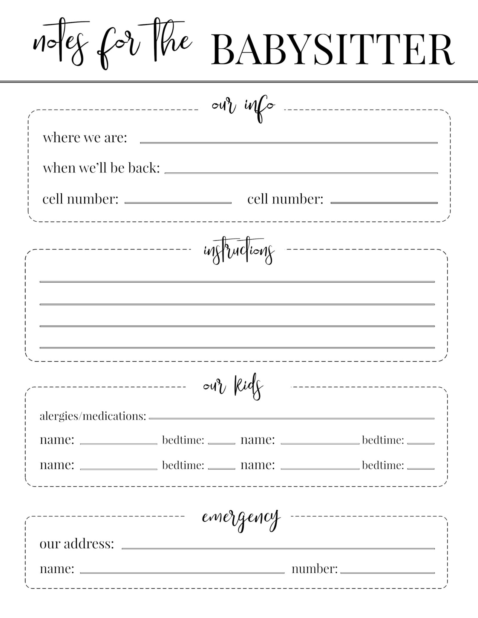 Free Babysitting Printables - Printable Templates Free Babysitting Printables - Printable Templates