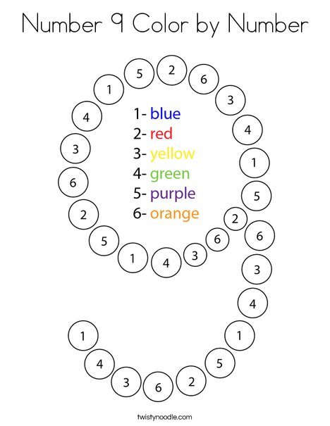 Number 9 Color by Number Coloring Page - Twisty Noodle Number 9 Color by Number Coloring Page - Twisty Noodle