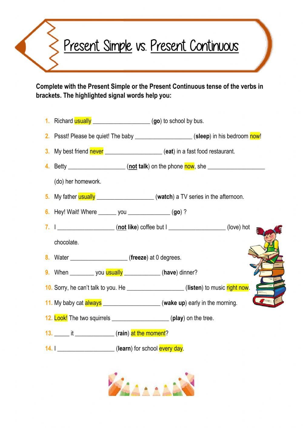 Present Simple And Present Continuous Interactive Exercise For Grade 4 Present Simple And Present Continuous Interactive Exercise For Grade 4