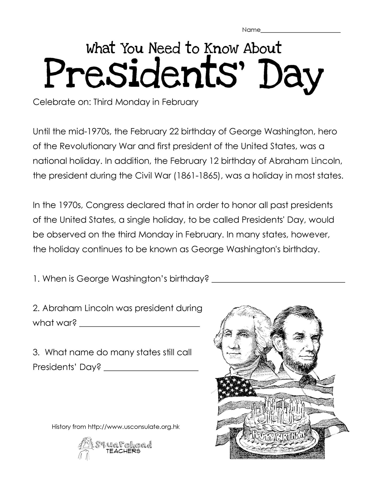 Presidents’ Day (free worksheet) UPDATED | Squarehead Teachers