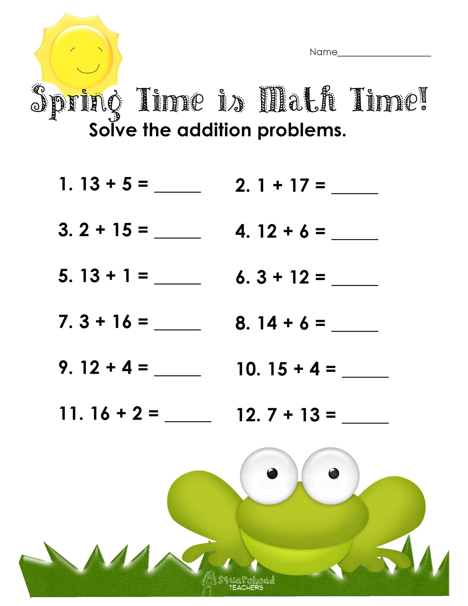 Spring Time Means Math Time! (free addition worksheet) | Squarehead ... Spring Time Means Math Time! (free addition worksheet) | Squarehead ...