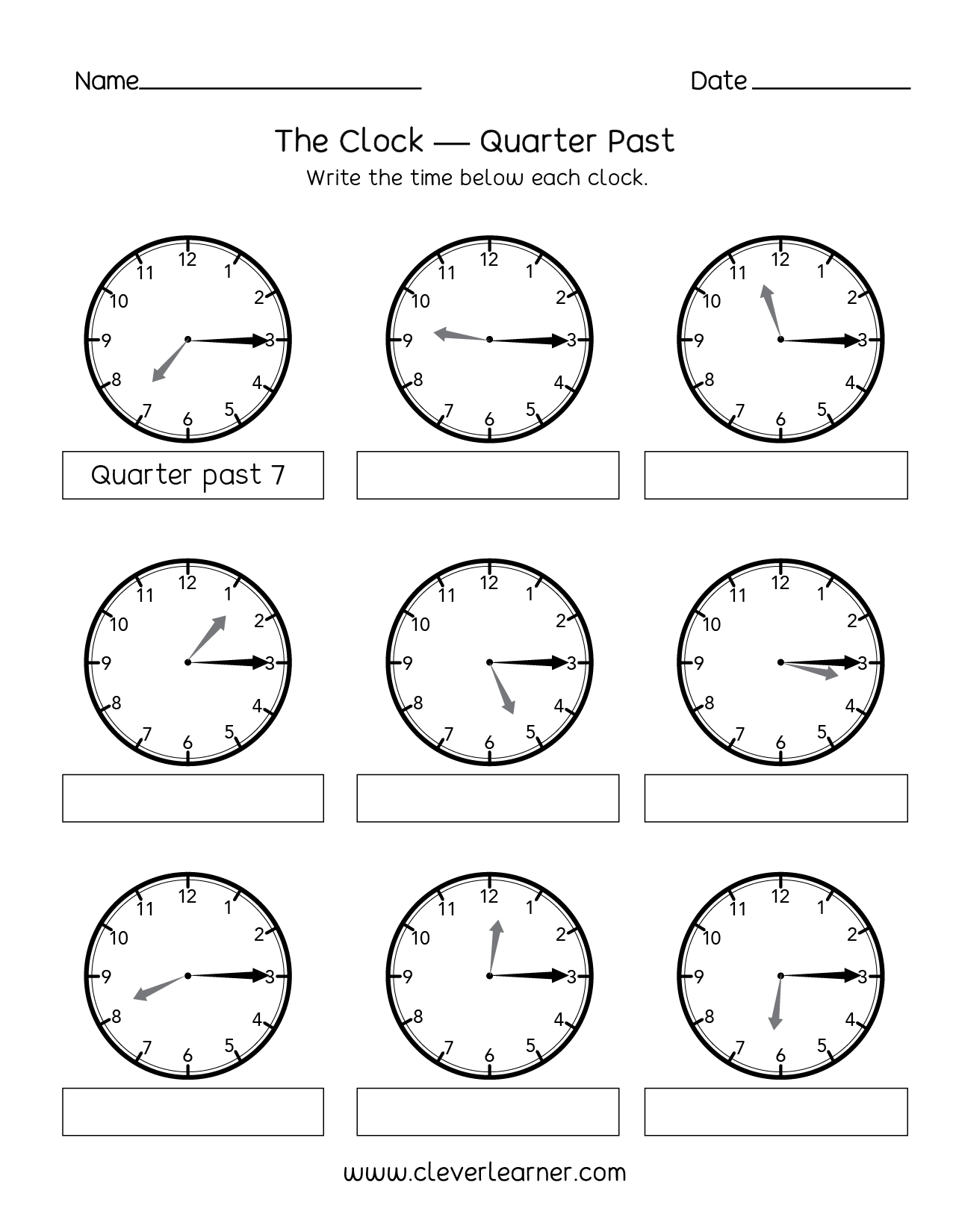 Telling Time, Quarter Past The Hour Worksheets For 2nd Graders