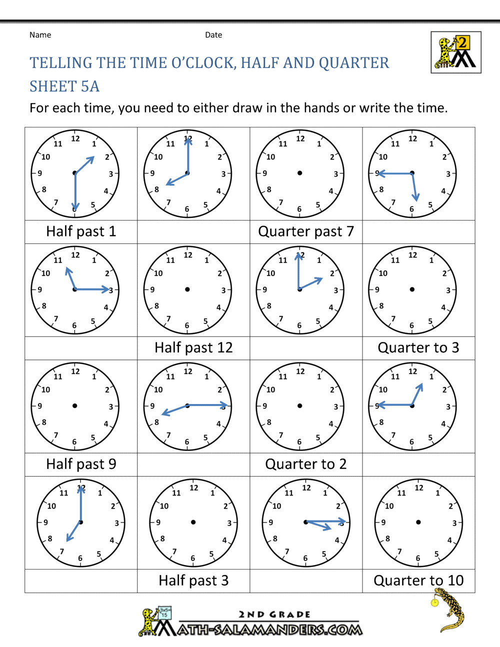 Telling Time, Quarter Past The Hour Worksheets For 2nd Graders