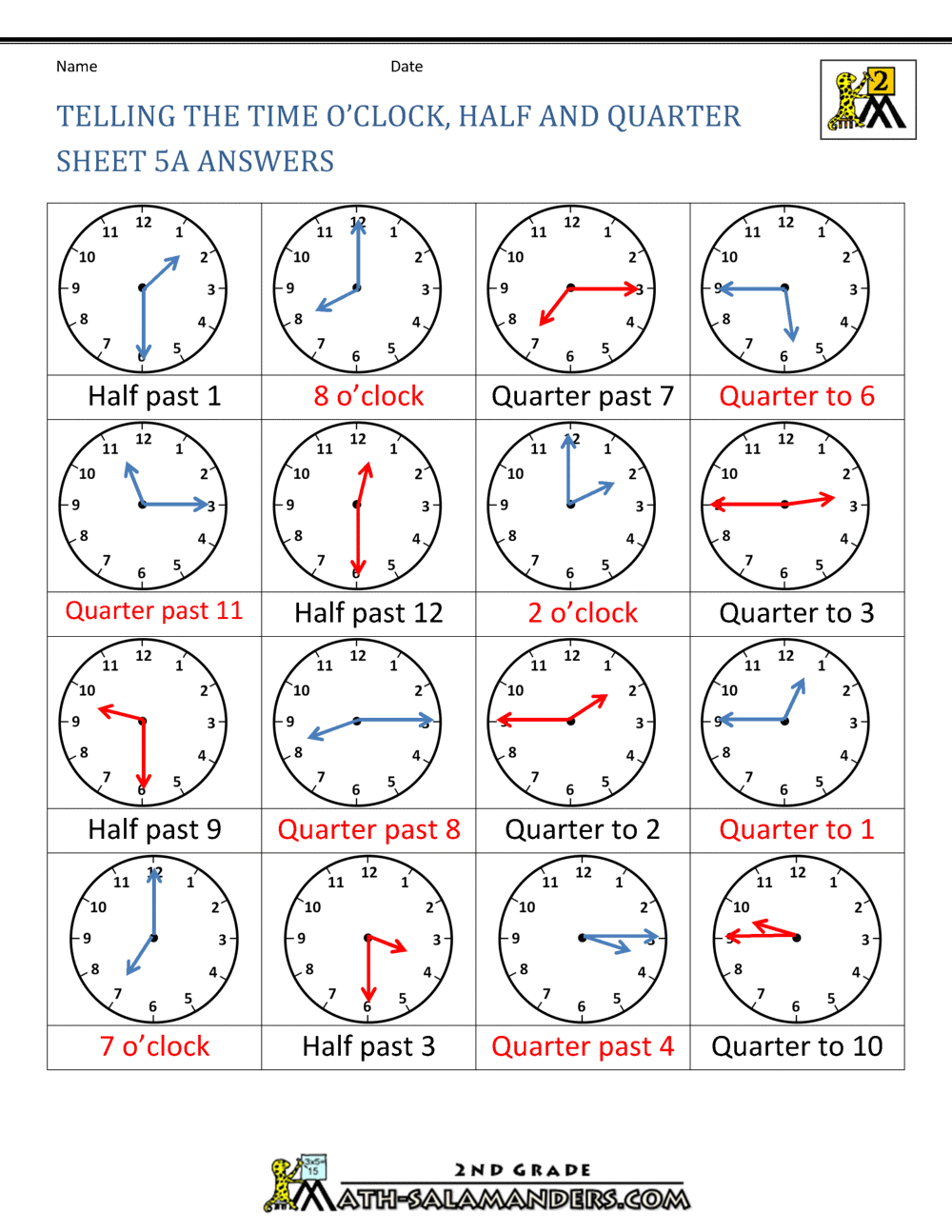 Telling Time, Quarter Past The Hour Worksheets For 2nd Graders