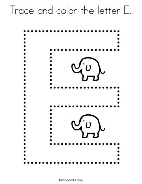 Trace and color the letter E Coloring Page - Twisty Noodle