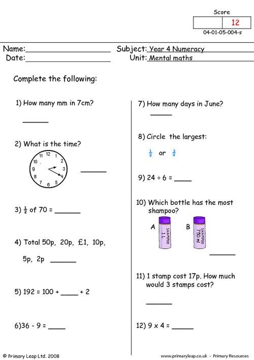 Year 4: Numeracy Printable Resources & Free Worksheets For Kids