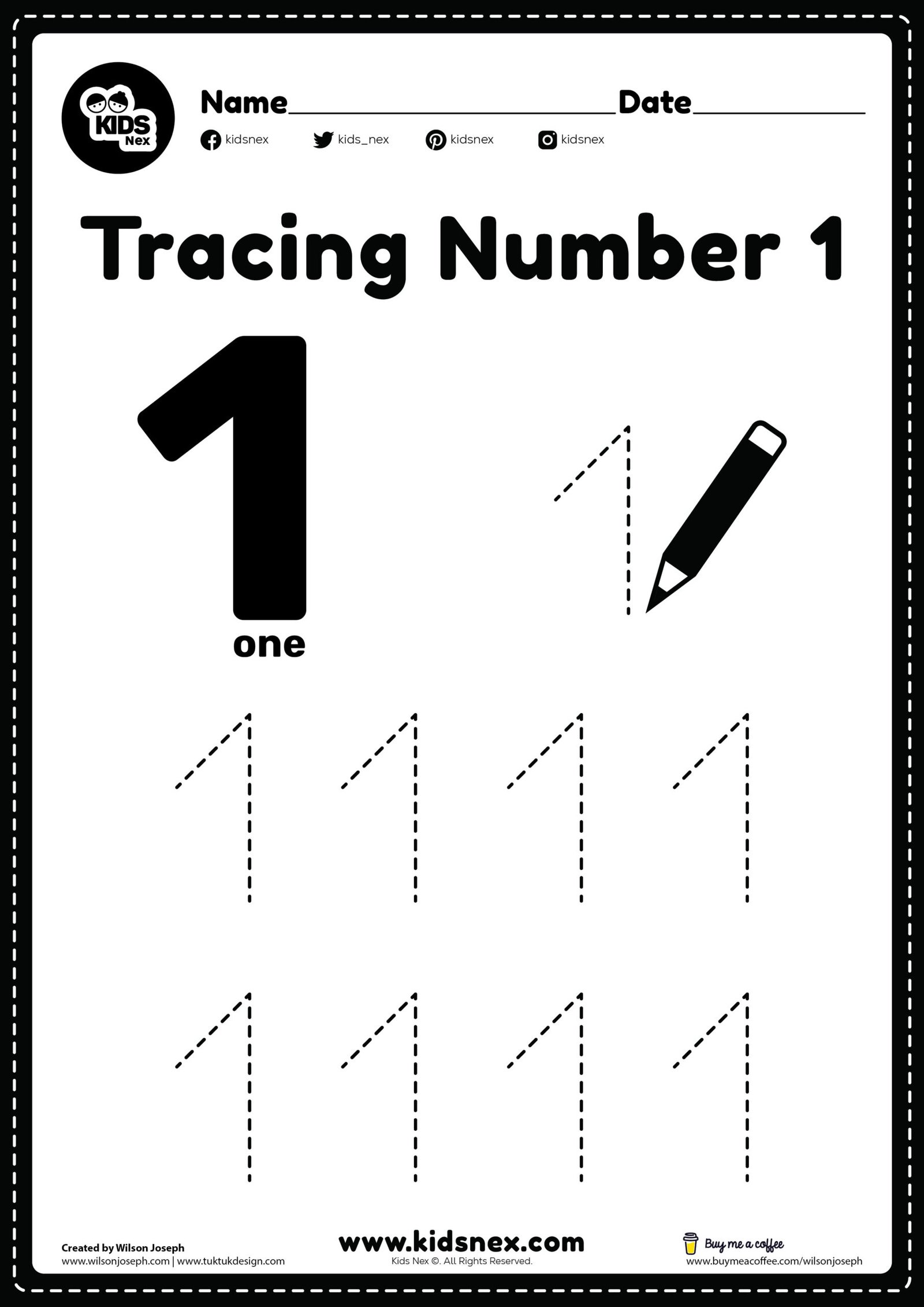 Number 1 Tracing Worksheet- Free Printable