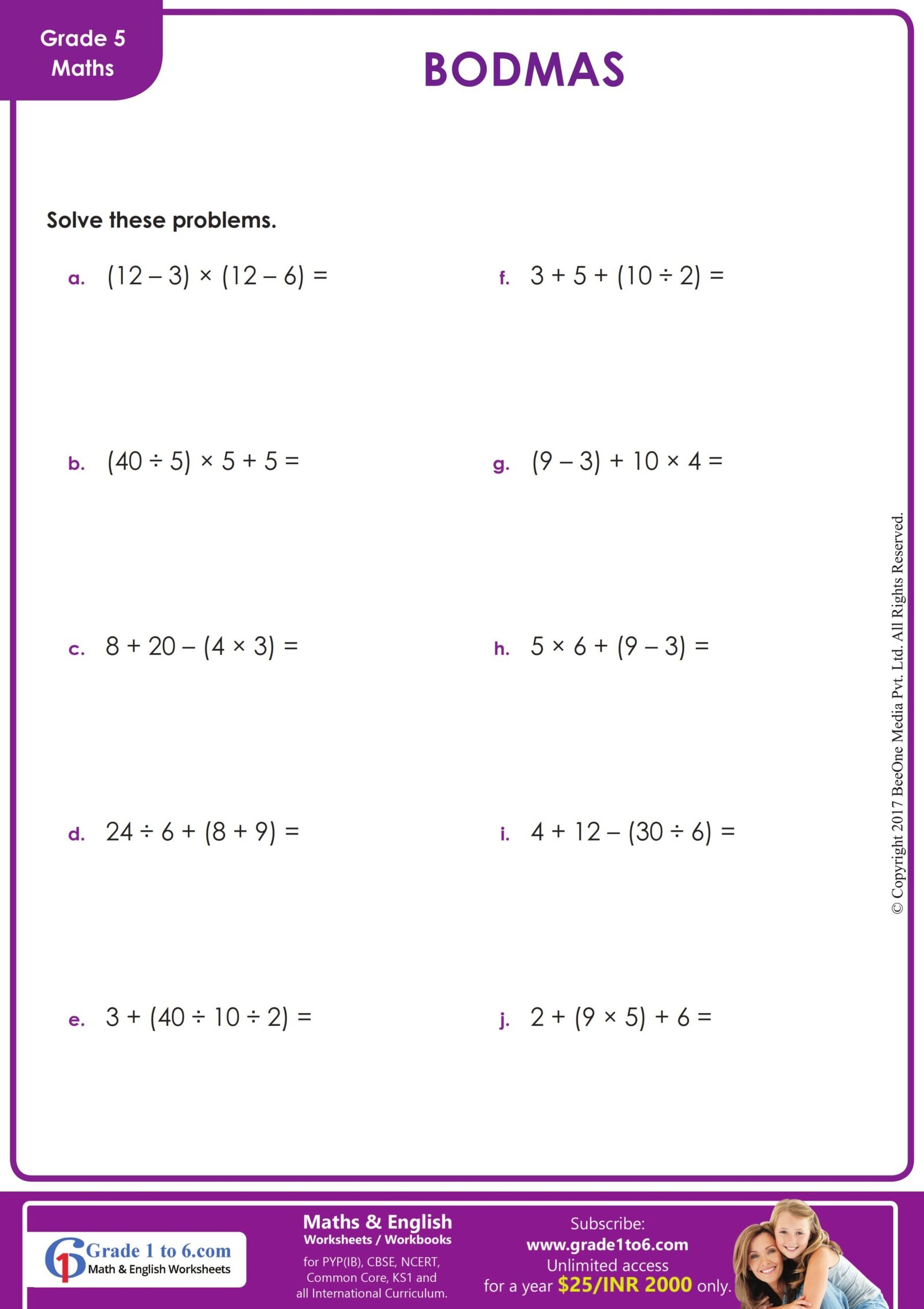 BODMAS Order of Operations | Grade1to6.com
